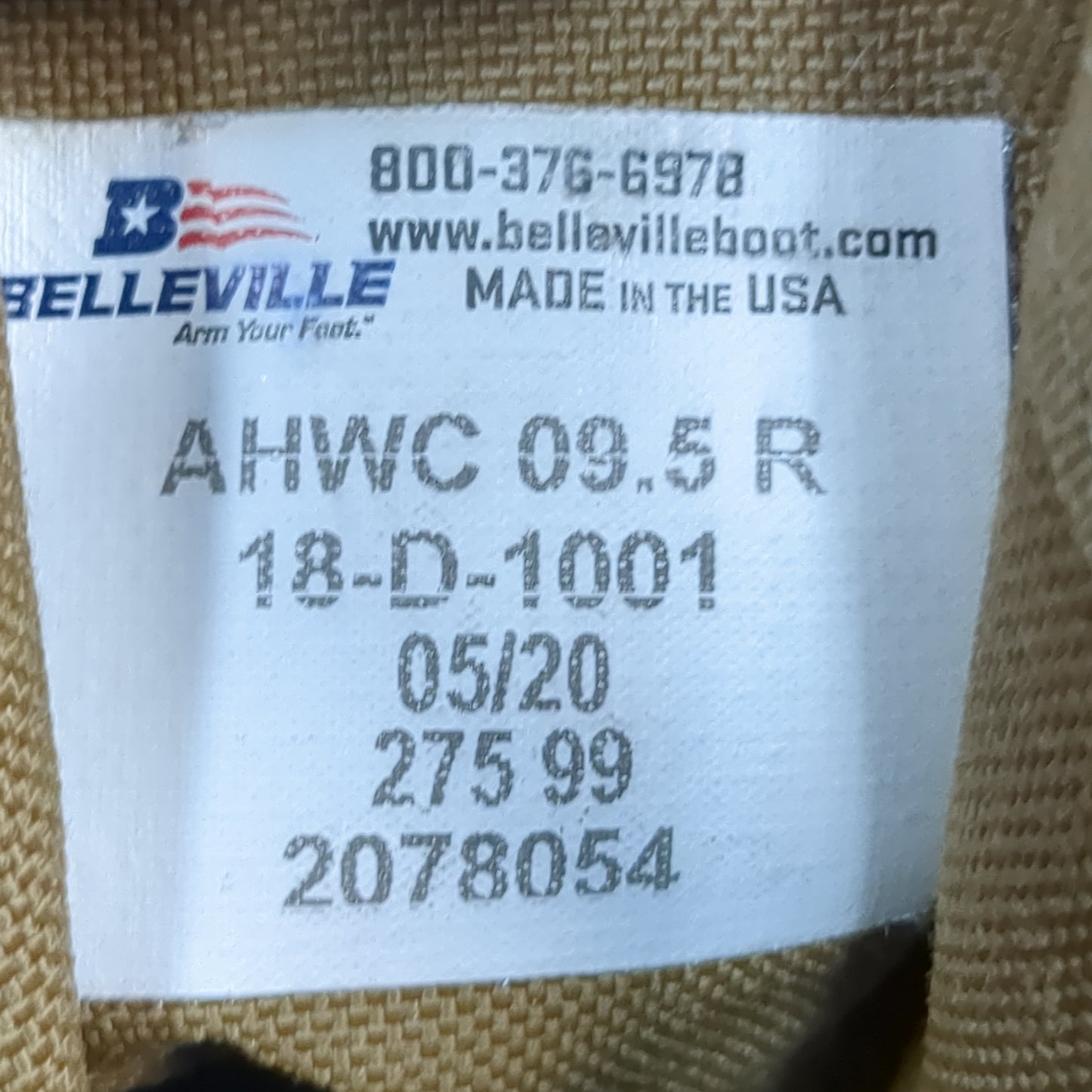 BELLEVILLE Desert Coyote Combat Boots 9.5 R AHWC 18-D-1001 Used (FA20-ALP51)