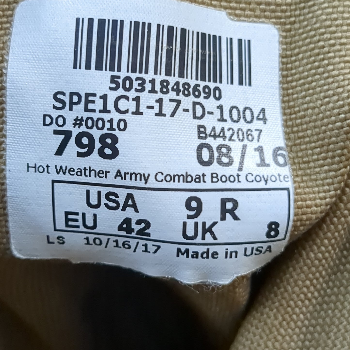 US Army 9 R Hot Weather Combat Boots Coyote 1004 Used (FA20-ALP52)