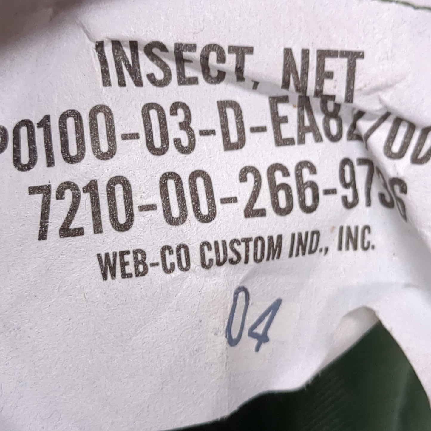 US military nos insect net protector / canopy, nsn: 7210-00-266-9736  (01cr- ca14-yam198)