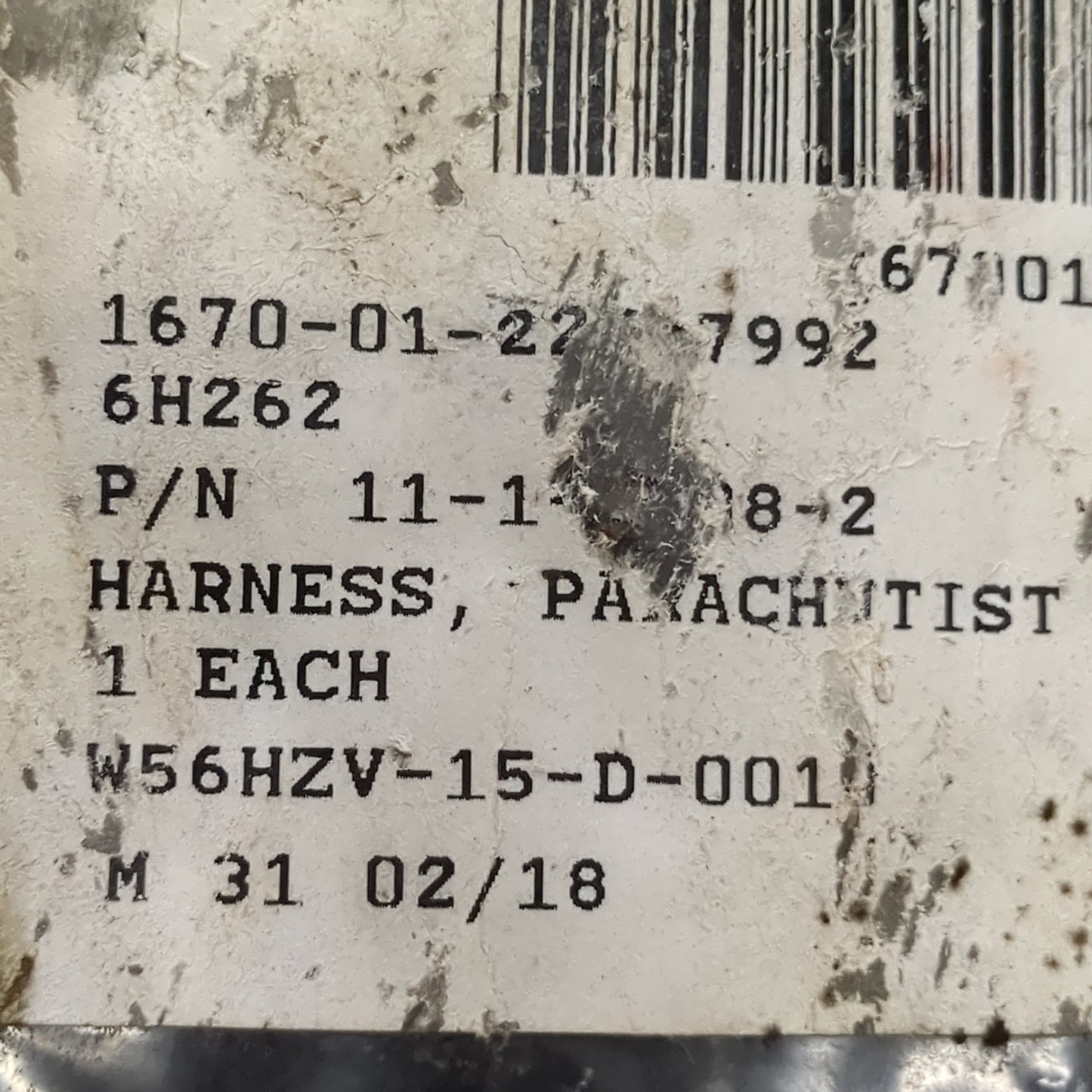 NOS military parachutist harness sealed 1670-01-227-7992 Grey (10N- DC13-enu23)