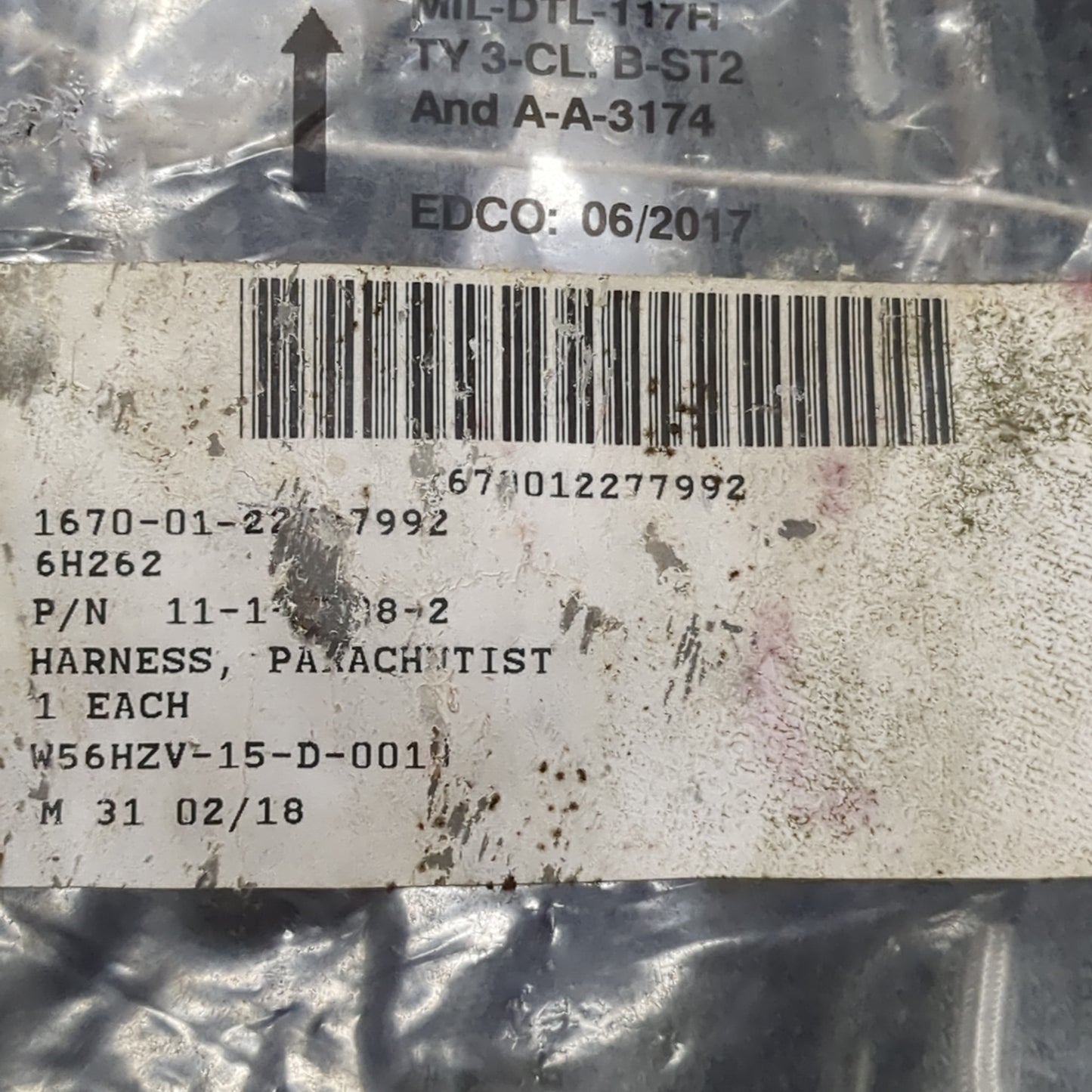 NOS military parachutist harness sealed 1670-01-227-7992 Grey (10N- DC13-enu23)
