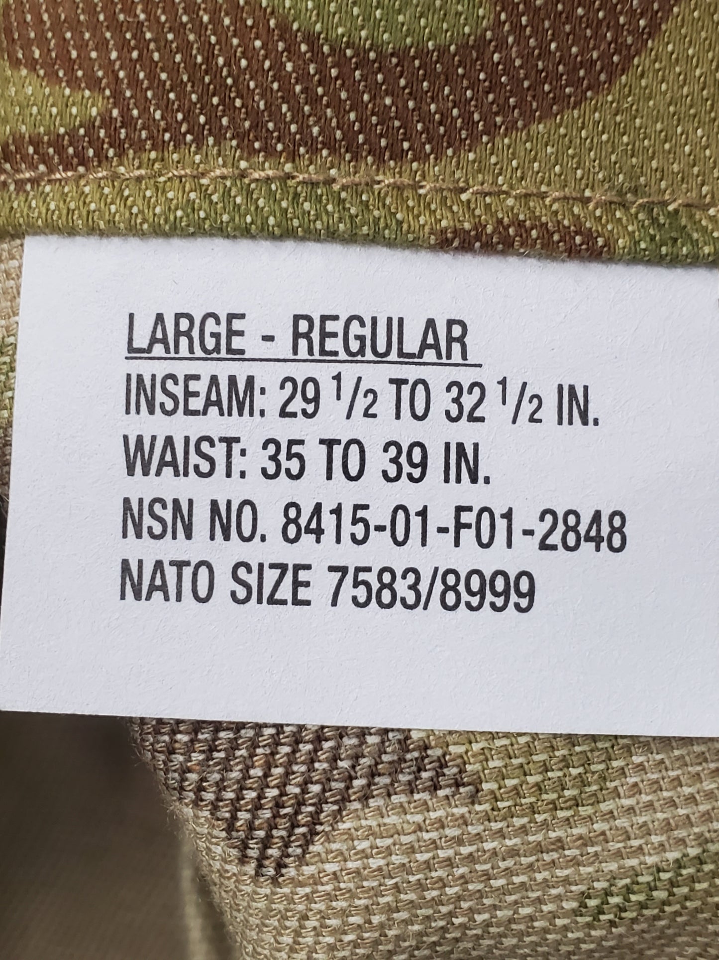NWT Large Regular US Army Deployment Frac Combat Pants w/ Knee Pad Pockets (ca13-25jan46)