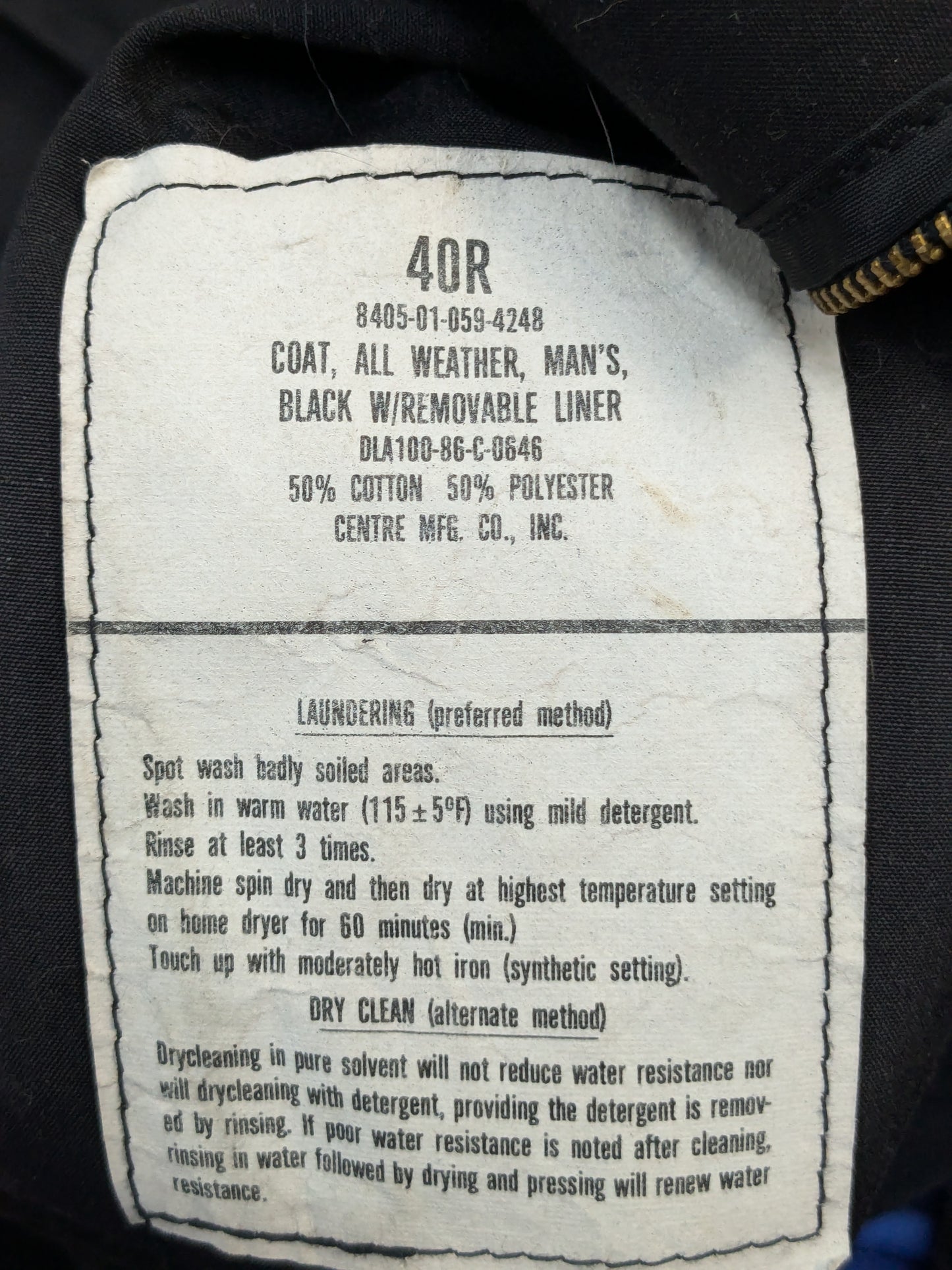 Military 40 R Black All-Weather Overcoat Dress Uniform (BA07-YLU43)