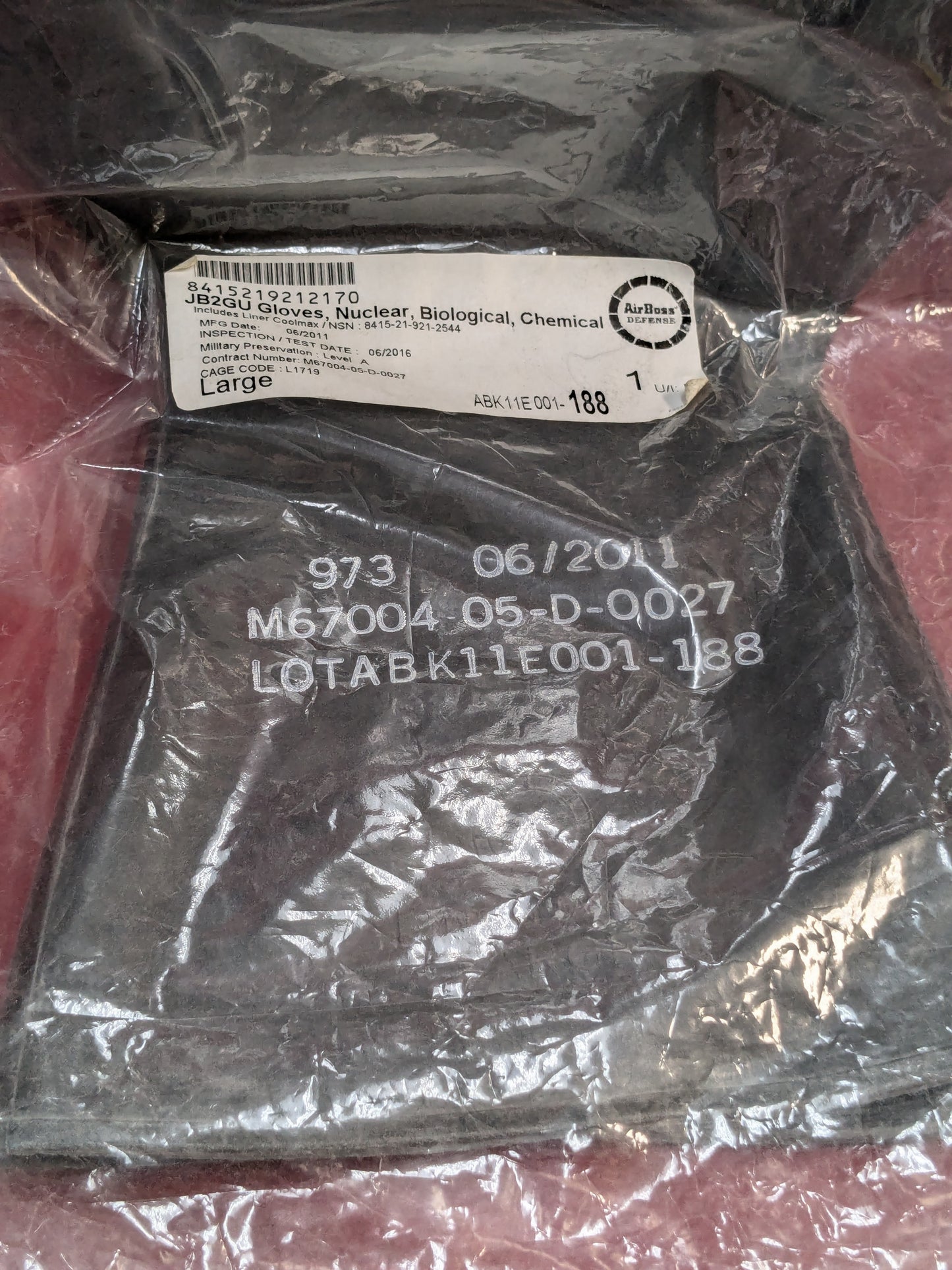 NOS JSLIST Block 2 Glove Upgrade (JB2GU) Large AirBoss Defense (14cc-YLU124)