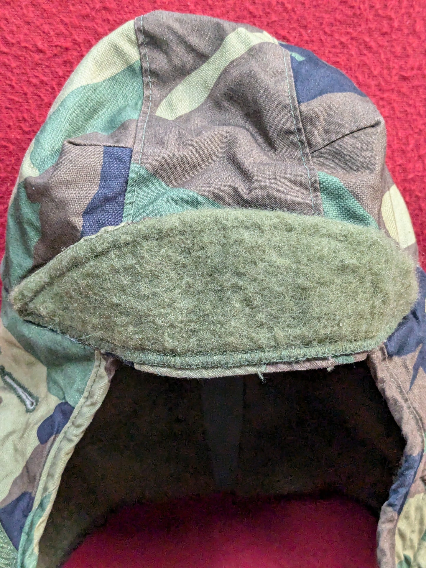 US Army Woodland BDU Pattern Size 7 1/4 HELMET LINER INSULATED PILE CAP Extreme Cold Weather Excellent Condition (fa12-PET80)