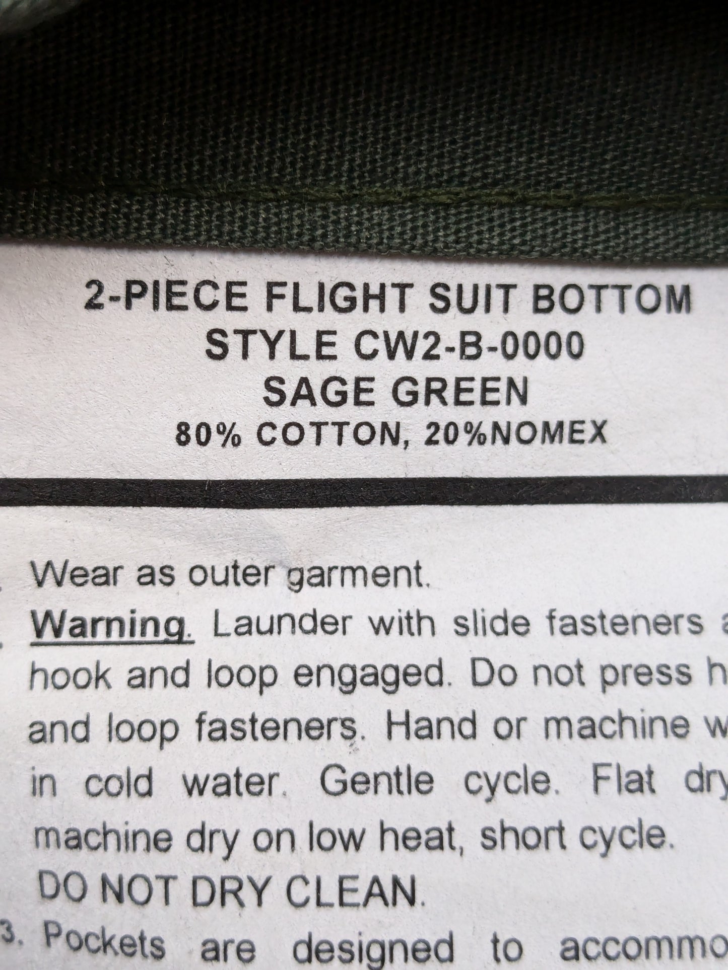Military 2-Piece Flight suit Bottoms Only Sage Green Large Good Condition (PET136)
