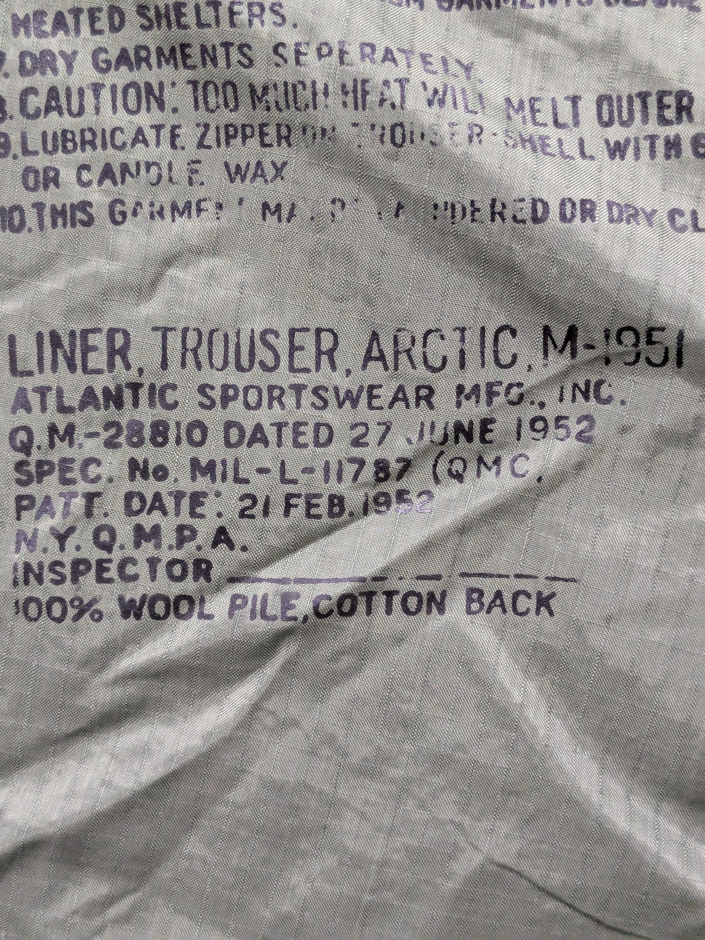 1955 Small Regular M-1951 Arctic Liner Pants Trousers (da02-25jan20)