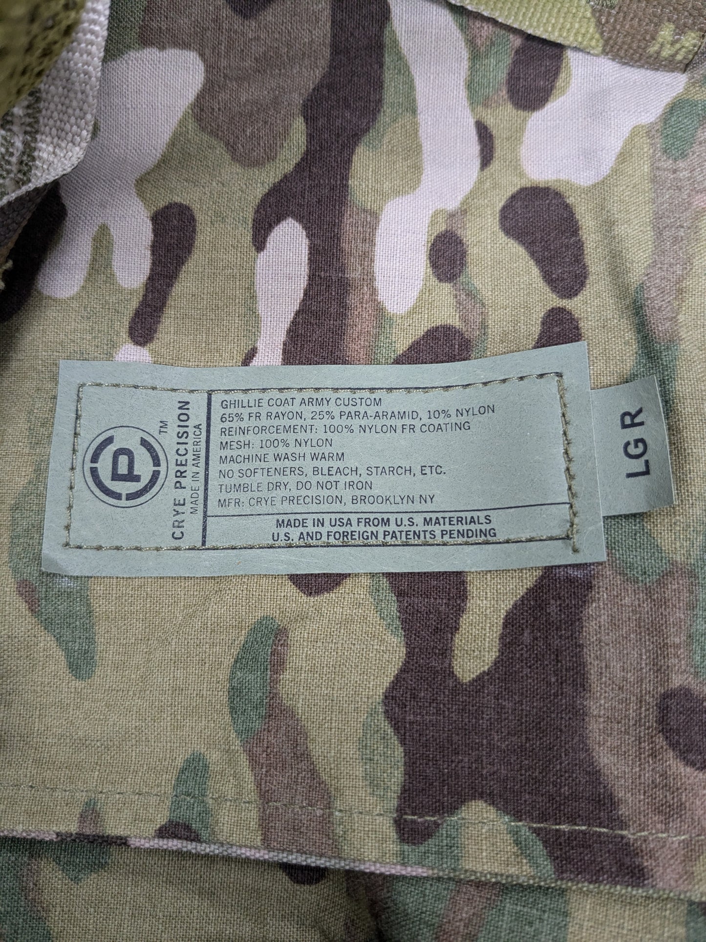 NEW - CRYE PRECISION Base Layer Ghillie Coat Top Large Regular APR-GC4-02-LGR OCP (db07-25FEB23)