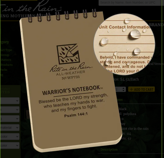 WP735 3x5 Warrior's Devotional Biblical Verses Top Spiral Pocket Rite in the Rain Notebook 3" x 5" (WP735)