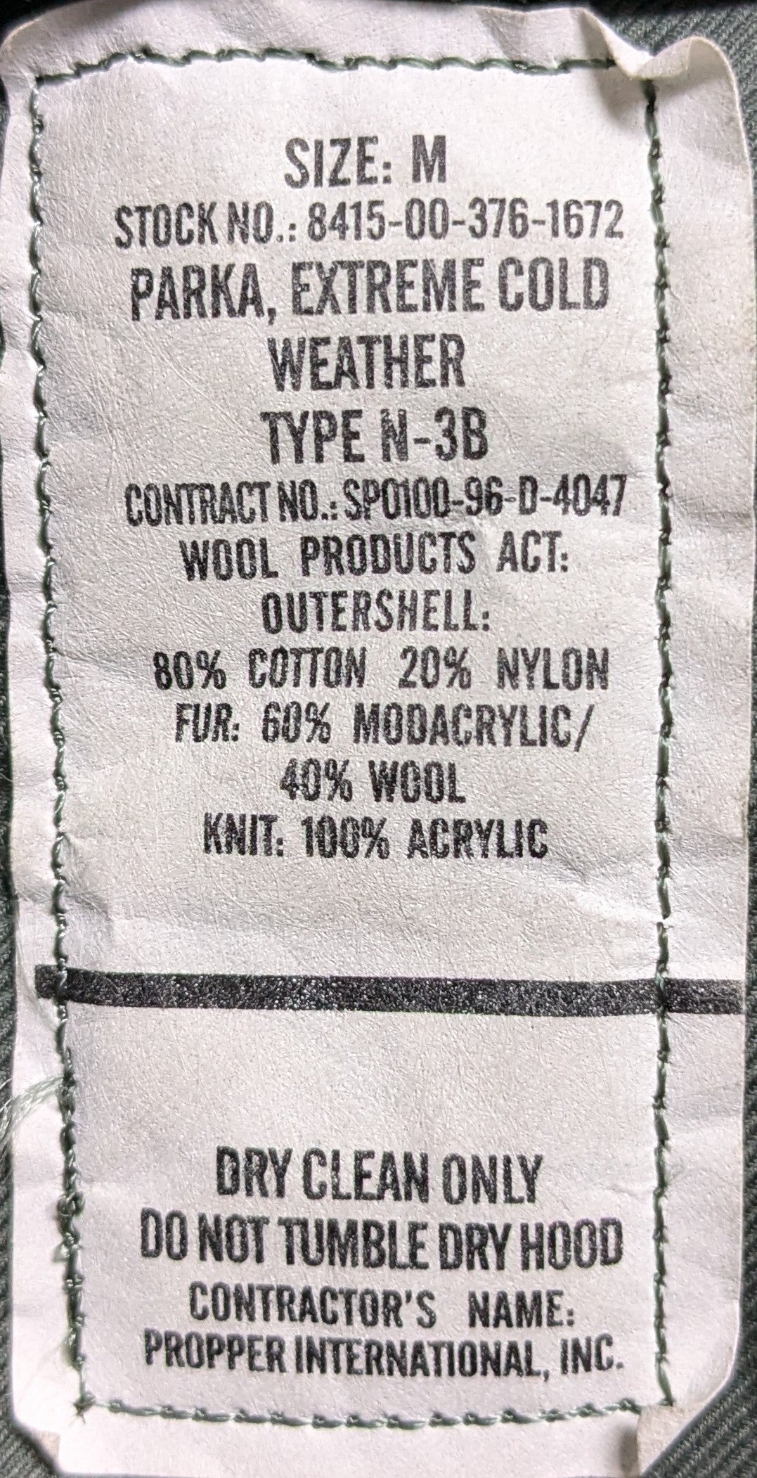 NOS Parka Extreme Cold Weather Type N-3B Medium (cb04-25Jun97)