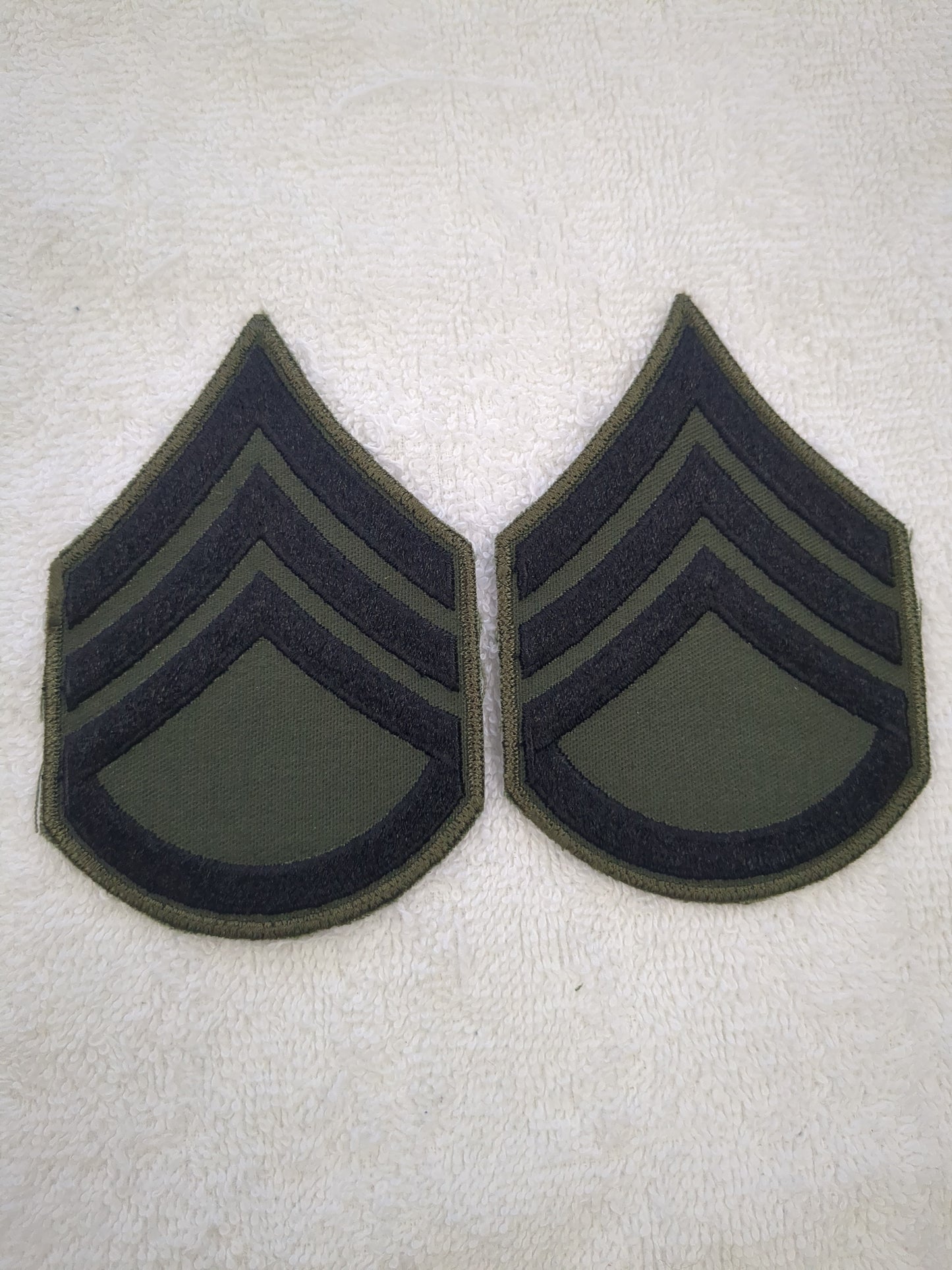 Set of 2 (pair) - US Army SSG Staff Sergeant Sew-On Rank Sleeve Subdued OD Black (wsb11-SSGSew)