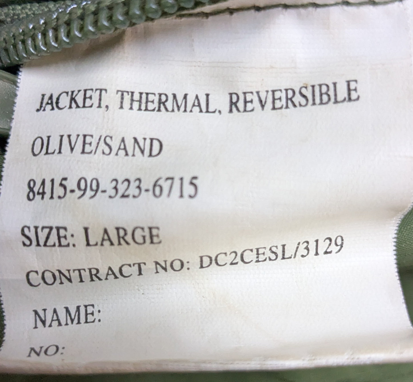 British Army Jacket, Reversible Thermal, Sand/Olive Large (AB13-25Jul70)