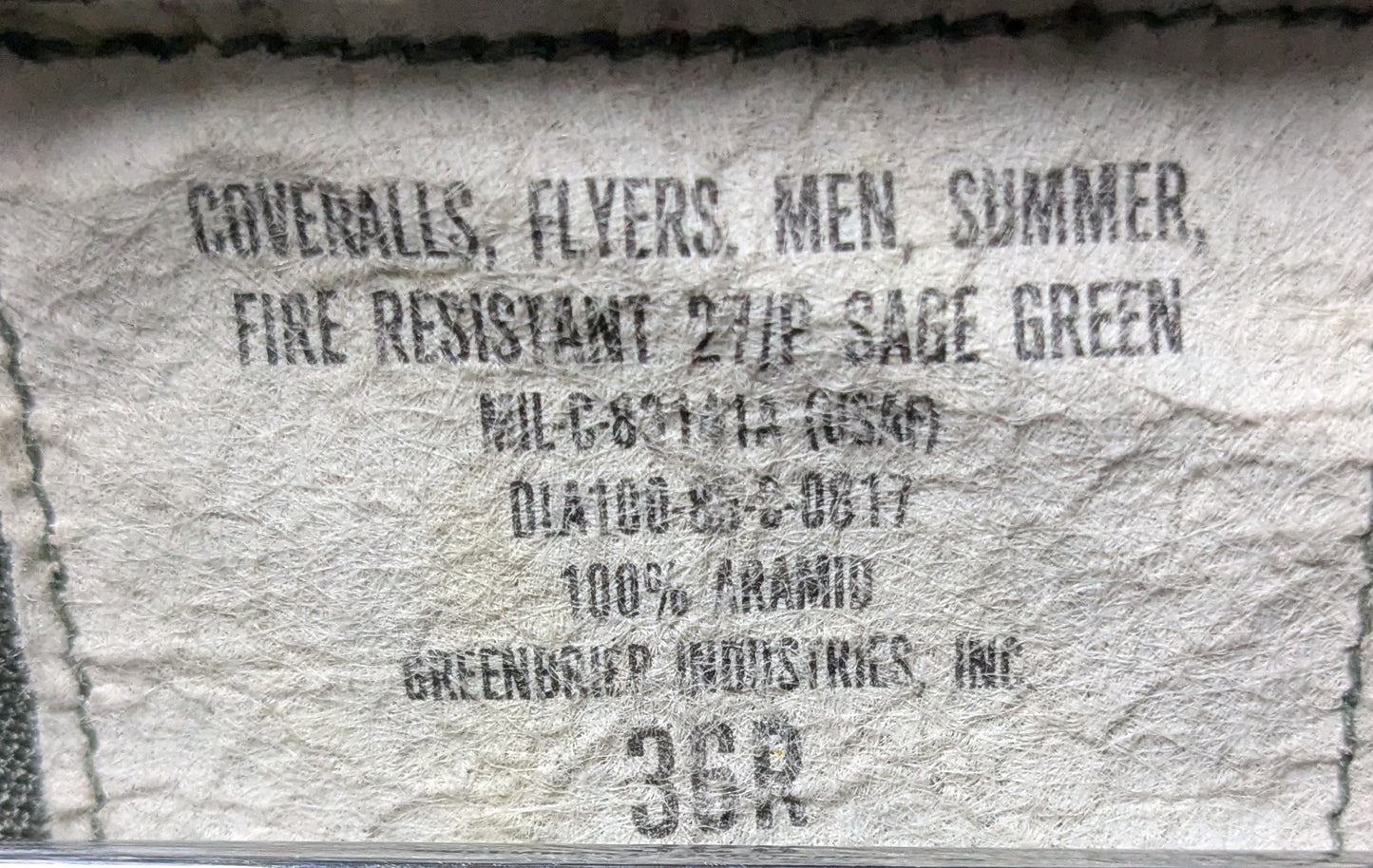Coveralls, Flyers, Men's, Summer Fire Resistant 36 R (fb12-25Jun93)