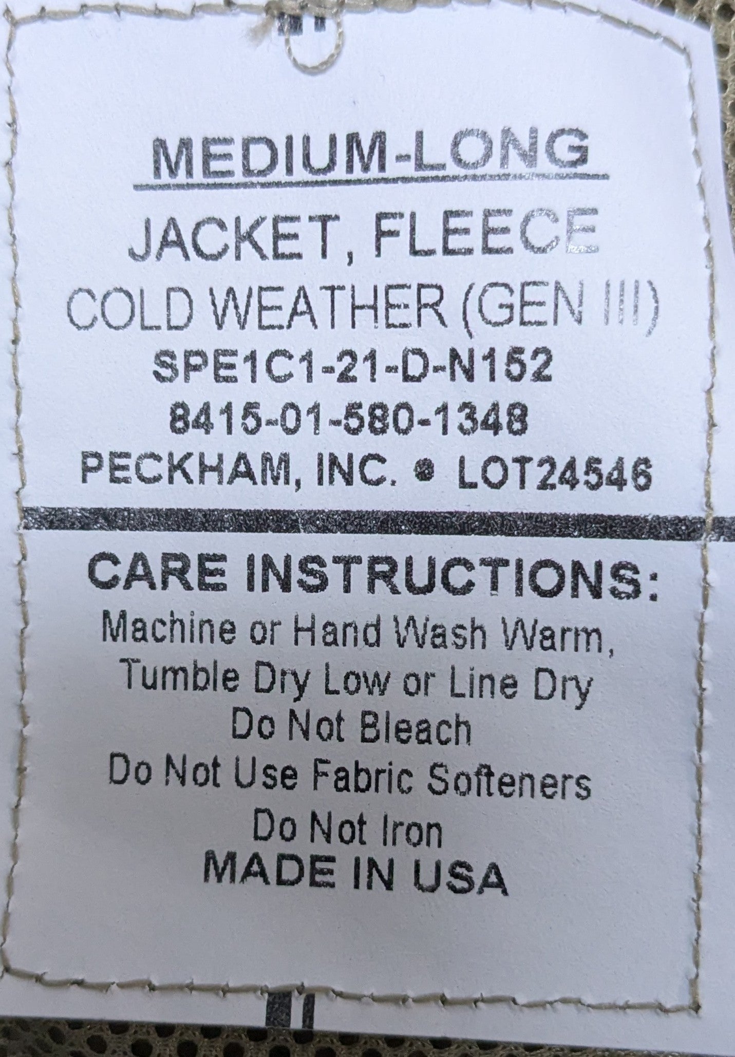 US Army Medium Long Coyote Gen III Level 3 Fleece Jacket (25Dec39)