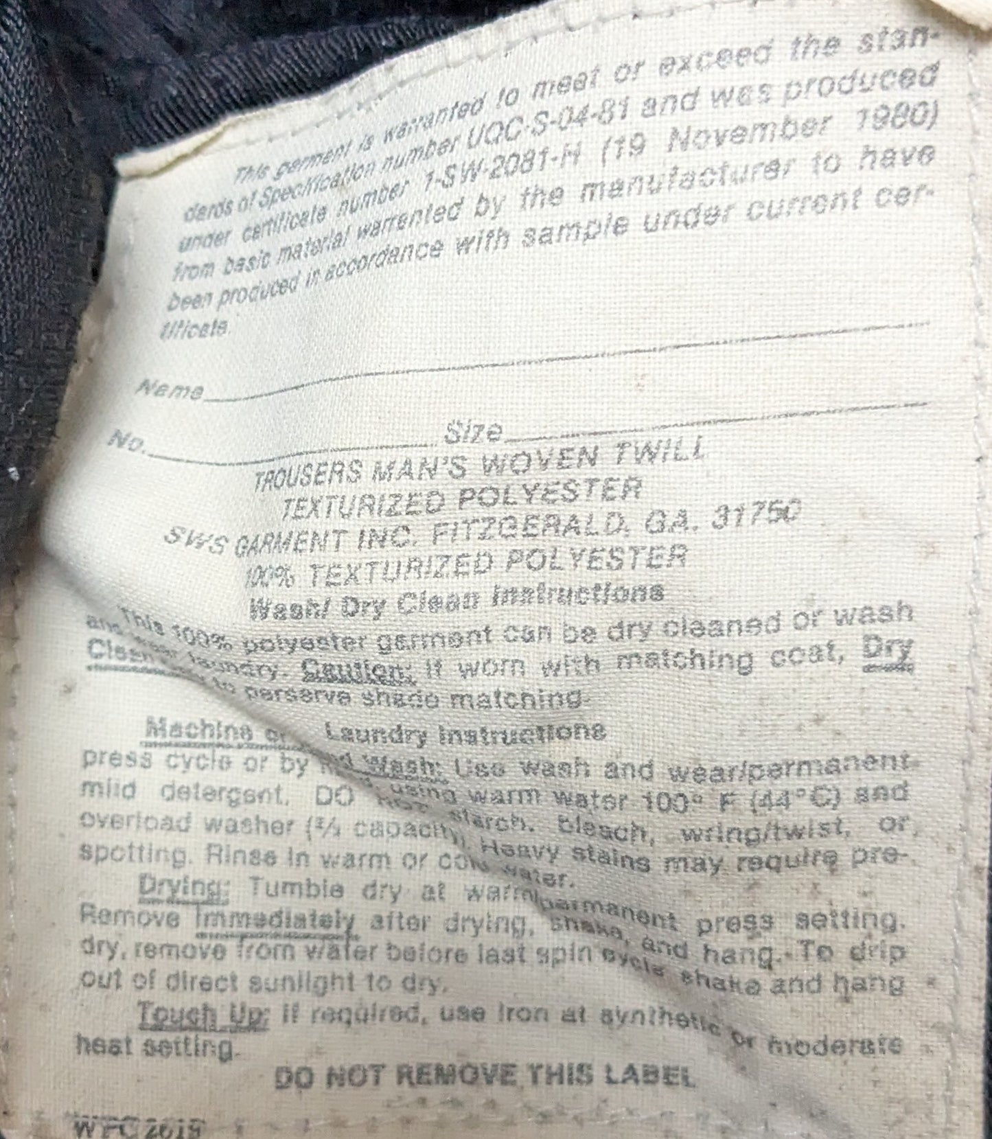 US Army Men's Texturized Polyester Green Trousers ~34x29* (FB1-26Feb58)