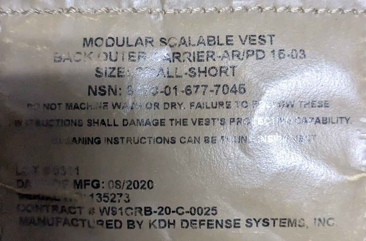 KDH MSV Plate Carrier Multicam Small Short (25Sep97)