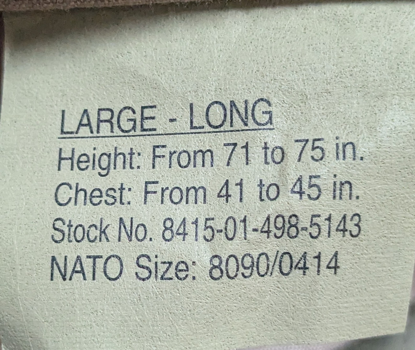 Genuine US Military Combat Aircrew Tan Class 2 Coat Large Long (DB06-25Aug28)