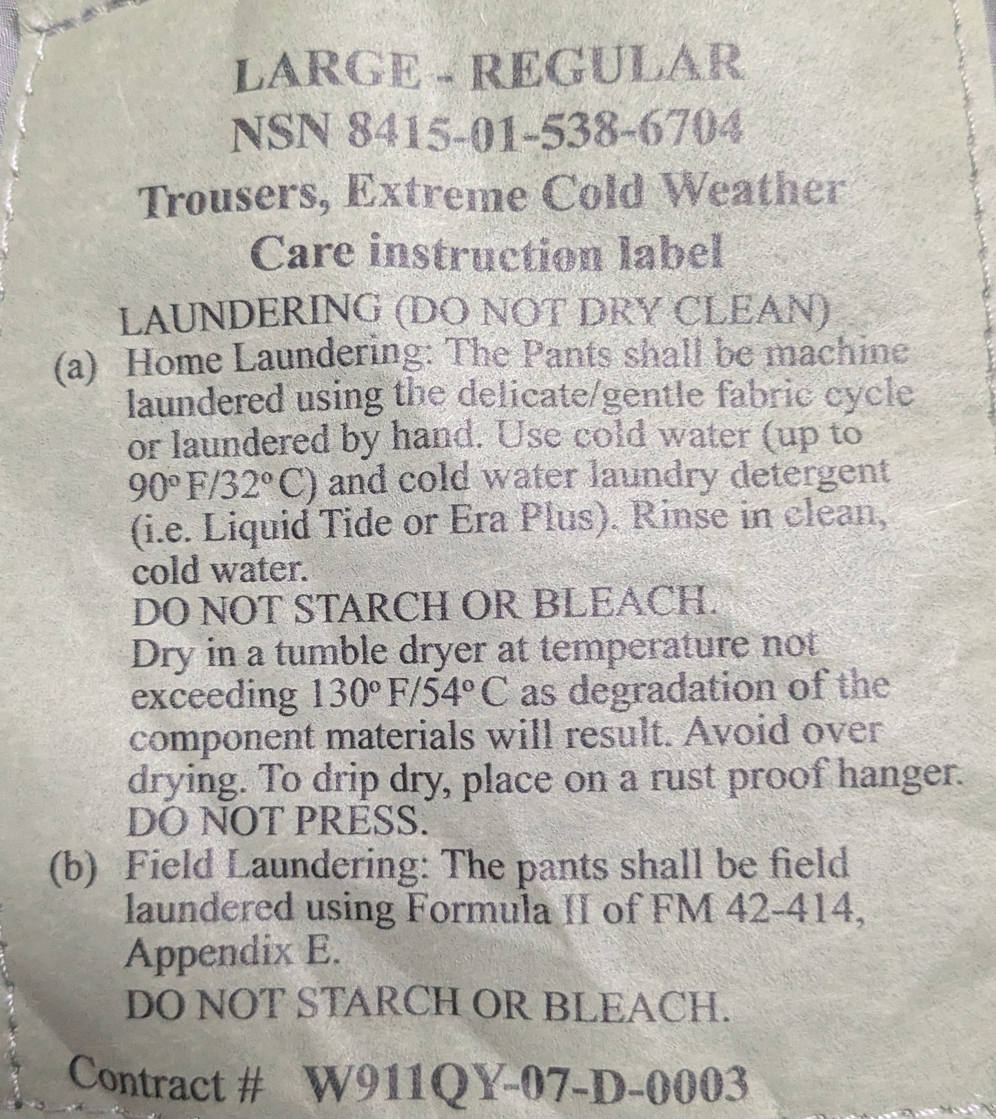 Primaloft Extreme Cold Weather Pants US Army Trousers GEN III USED (DB8-25Sep06)