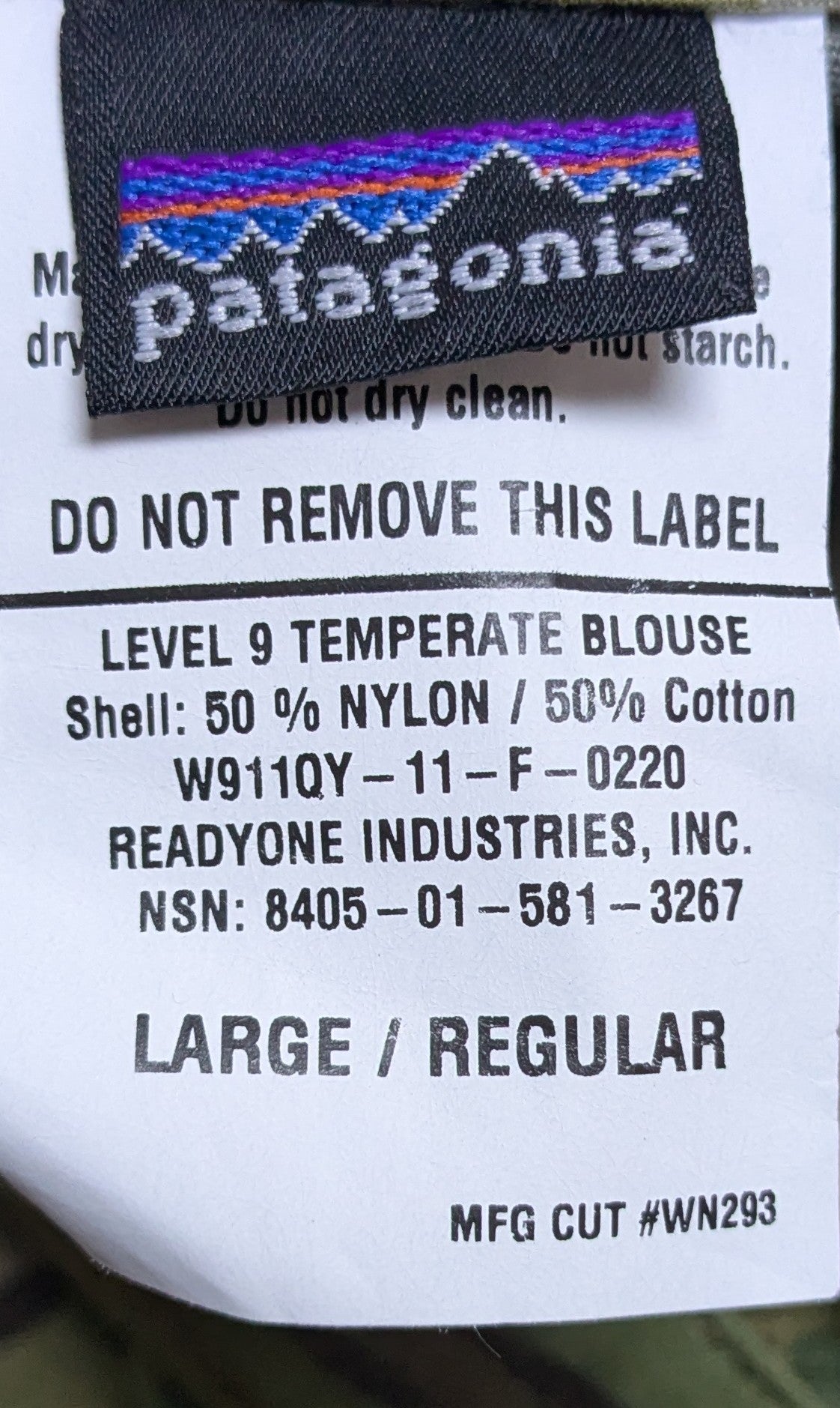 NOS Patagonia Level 9 Temperate Blouse OCP Large Regular (AB04-25Dec12)