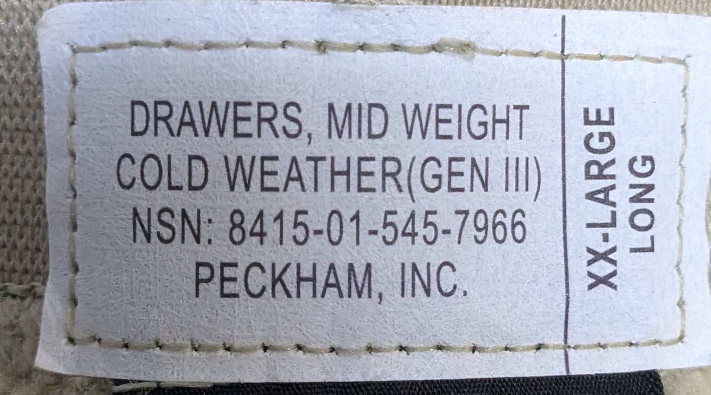 NWT Peckham Mid Weight Cold Weather Gen III Drawers XXtra Large Long (FA4-26Apr19)