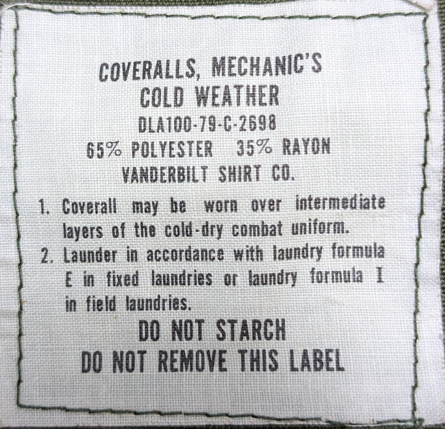 Coveralls, Mechanics Cold Weather Small (fb07-25Jun91)