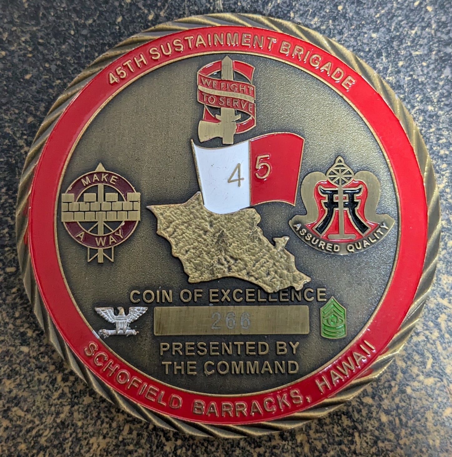 Challenge Coin CHALLENGE COIN 45TH SUSTAINMENT BRIGADE SCHOFIELD BARRACKS HAWAII (CHCC-25Jul46)