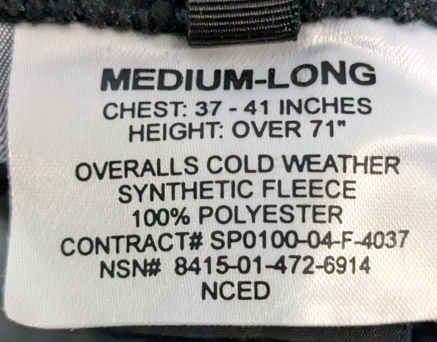 Polartec Cold Weather Fleece Overalls Black Medium Long (DB2-26Apr50)