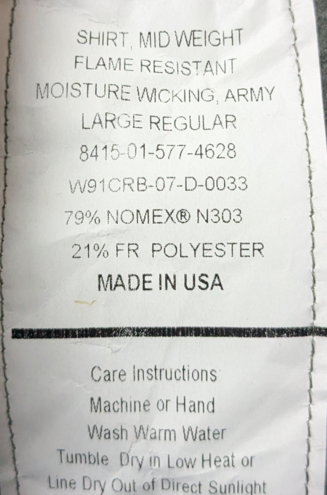 Army Shirt Mens Large Regular Moisture Wicking Flame Resistant (DC8-25Sep08)
