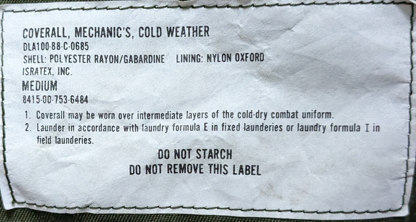 Coveralls, Mechanics Cold Weather Medium (fb07-25Jun89)