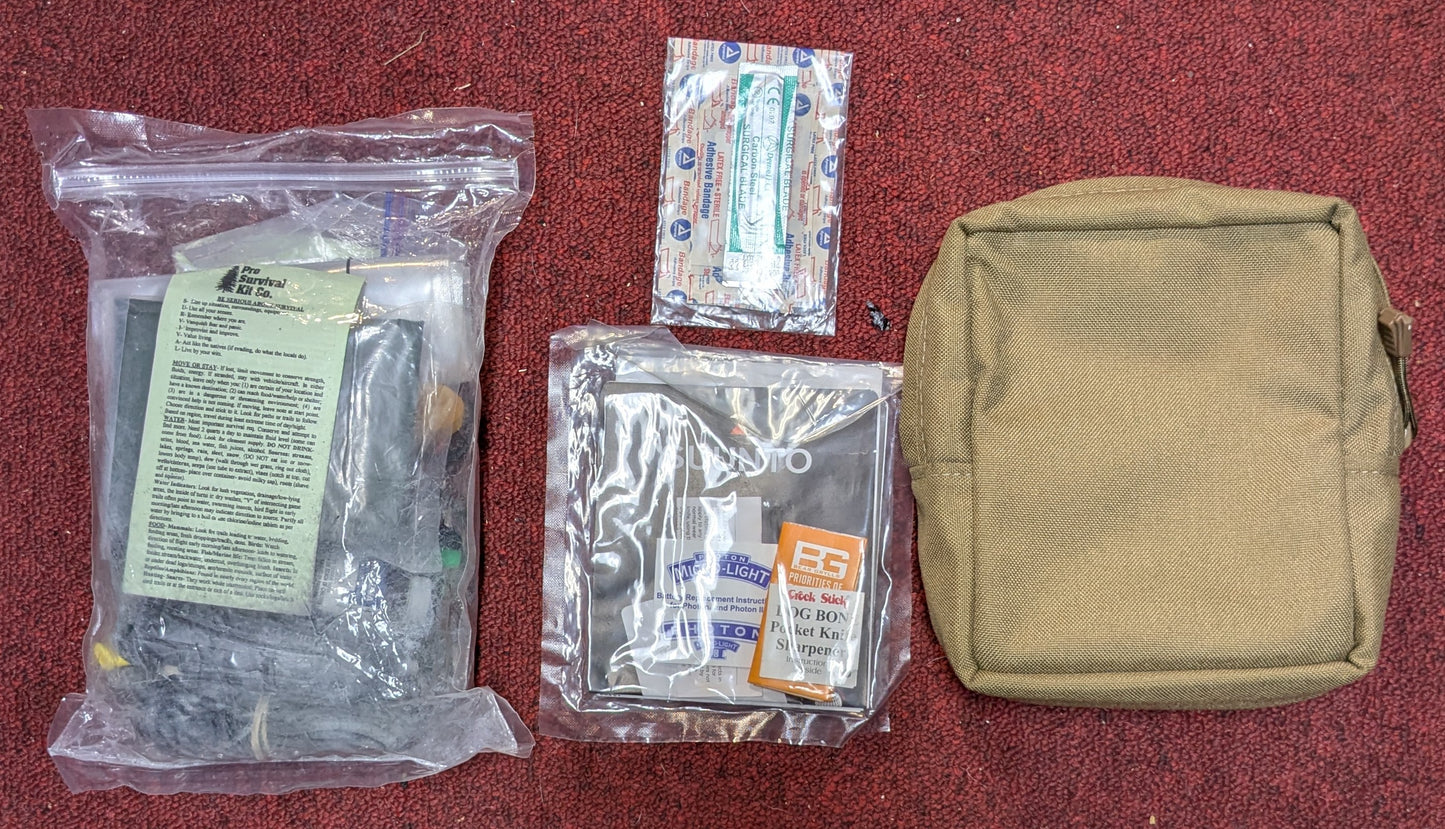 Unopened Pro Survival Kit Co Survival Kit w/BDS Tactical Pouch Coyote (DB06-25Aug09)