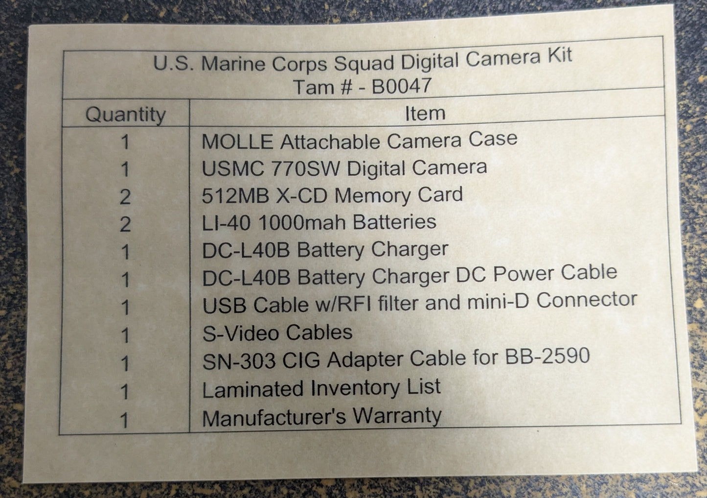 USMC Squad Digital Camera Kit Tam# B0047 (DB06-25Aug08)