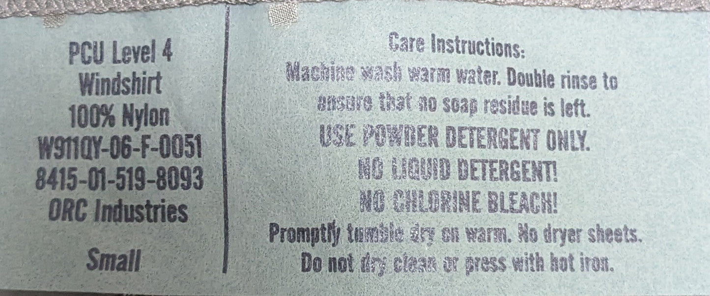 NWT ORC PCU LVL 4 Windshirt Grey Small (AB14-25Dec19)