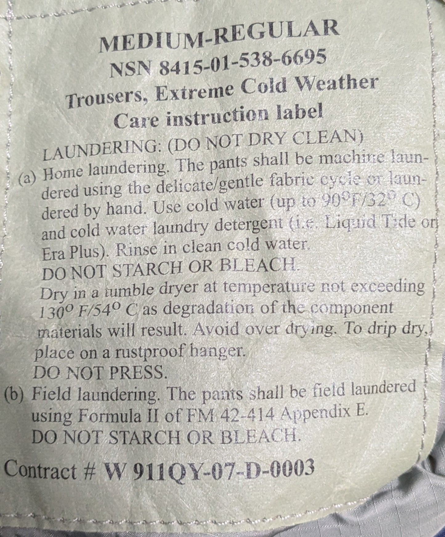 USGI Extreme Cold Weather Trousers Pants GEN III ECWCS Medium Regular (AB15-25Jul90)