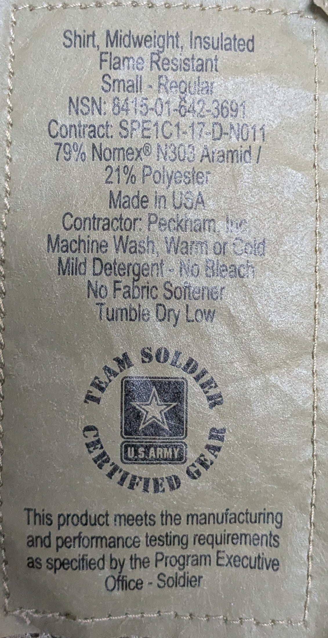 Army MidWeight Insulated Shirt Flame Resistant Coyote Jacket Fleece Small Reg (DC8-25Sep07)