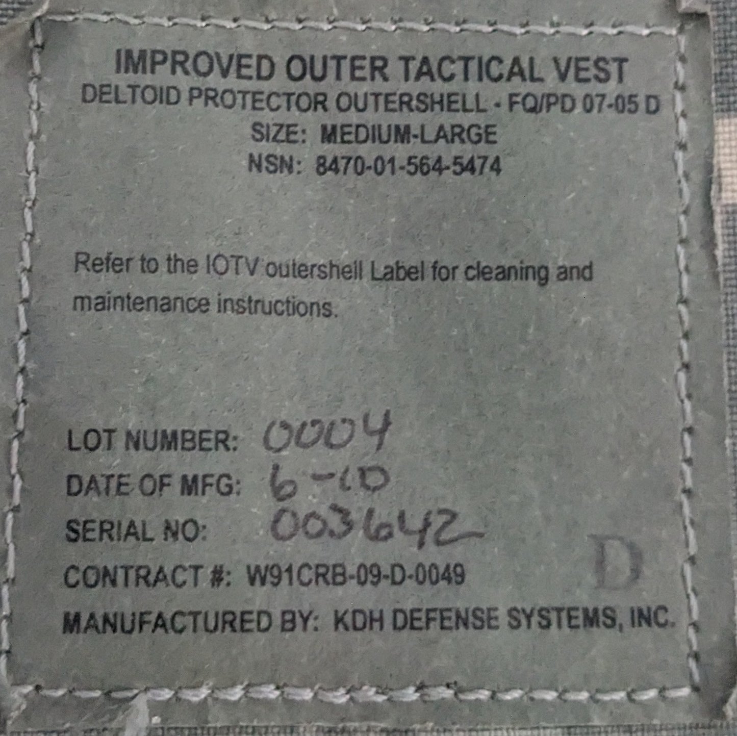 USGI Improved Outer Tactical Vest Deltoid Protector Medium Large ACU (FA4-26Apr34)