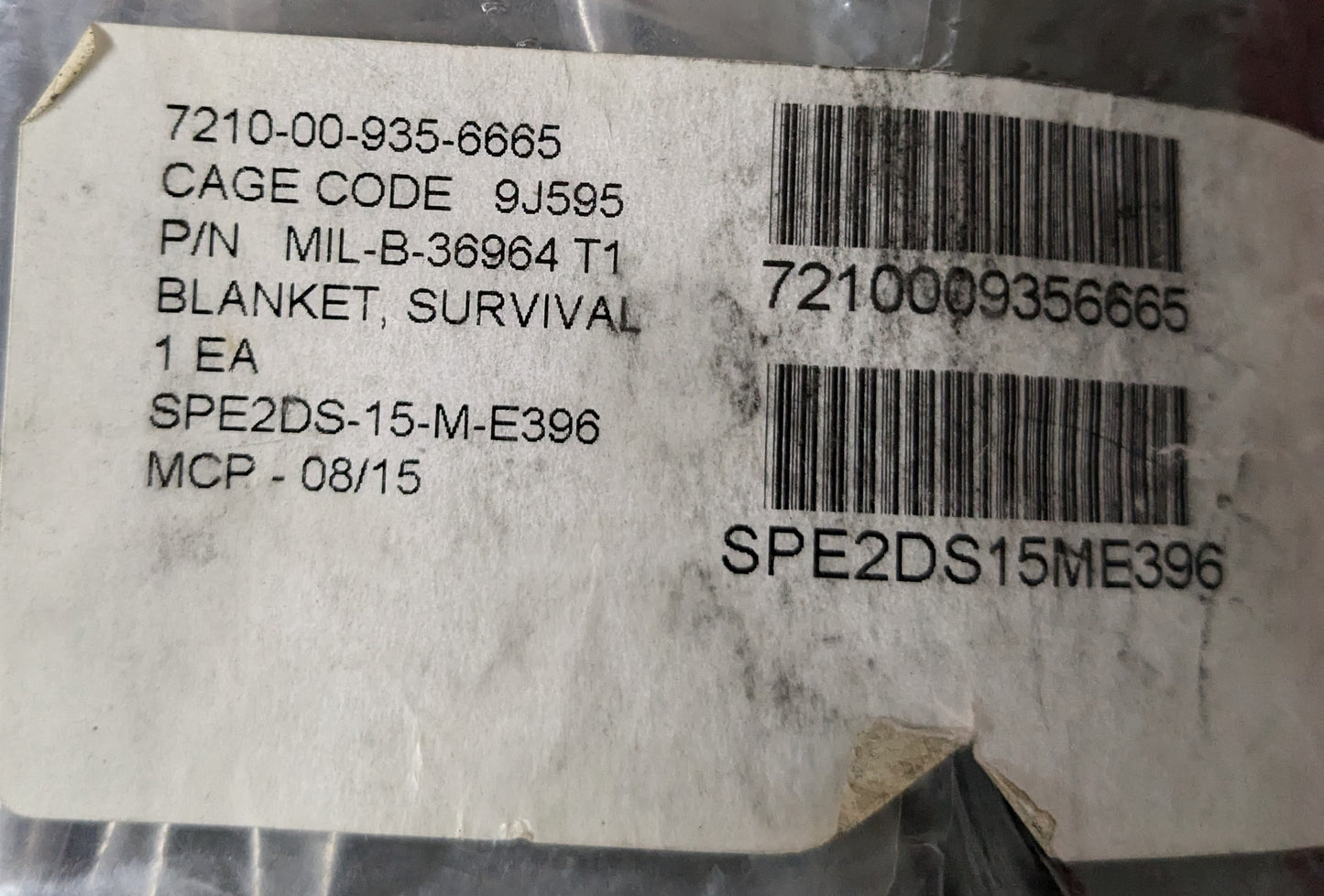 Survival Blanket, MIL-B-36964 Type 1 (ca10-25MAR41)