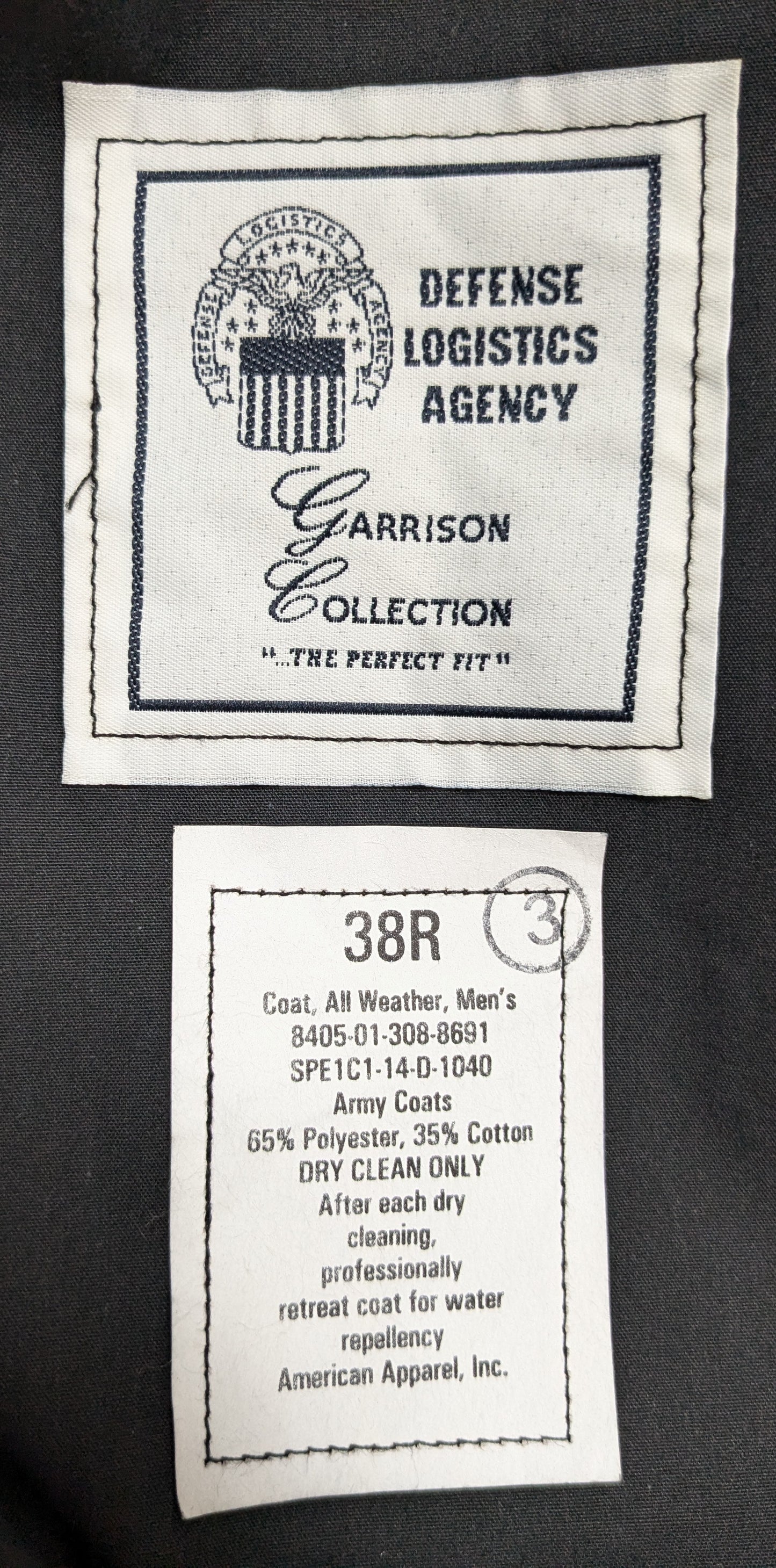 NOS US Army All Weather Coat Black, 38 R (DA06-25APR23)