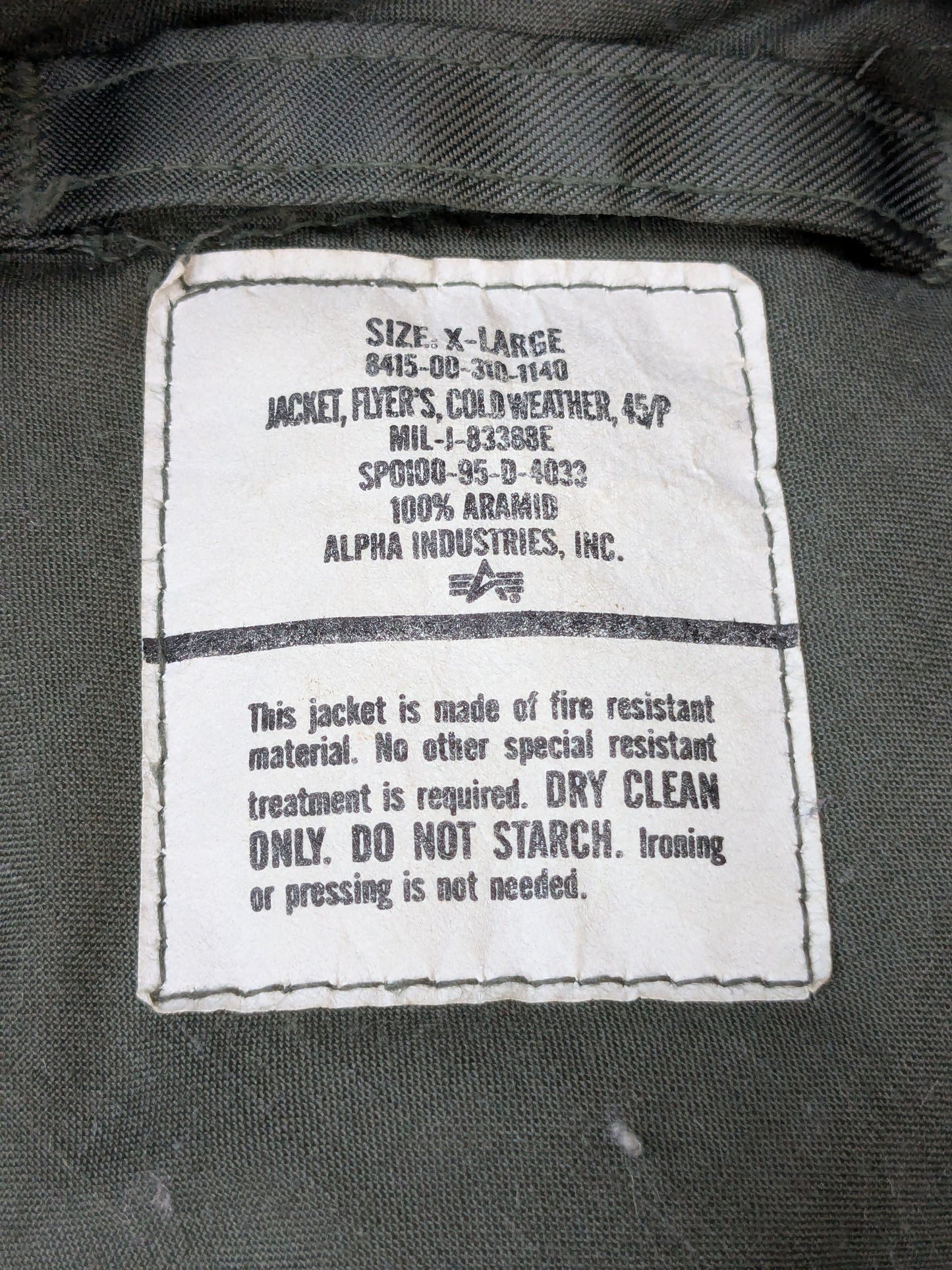 ALPHA INDUSTIRES X-Large Flyer's Jacket Cold Weather CWU-45/P USAF Army (da02-apg14)