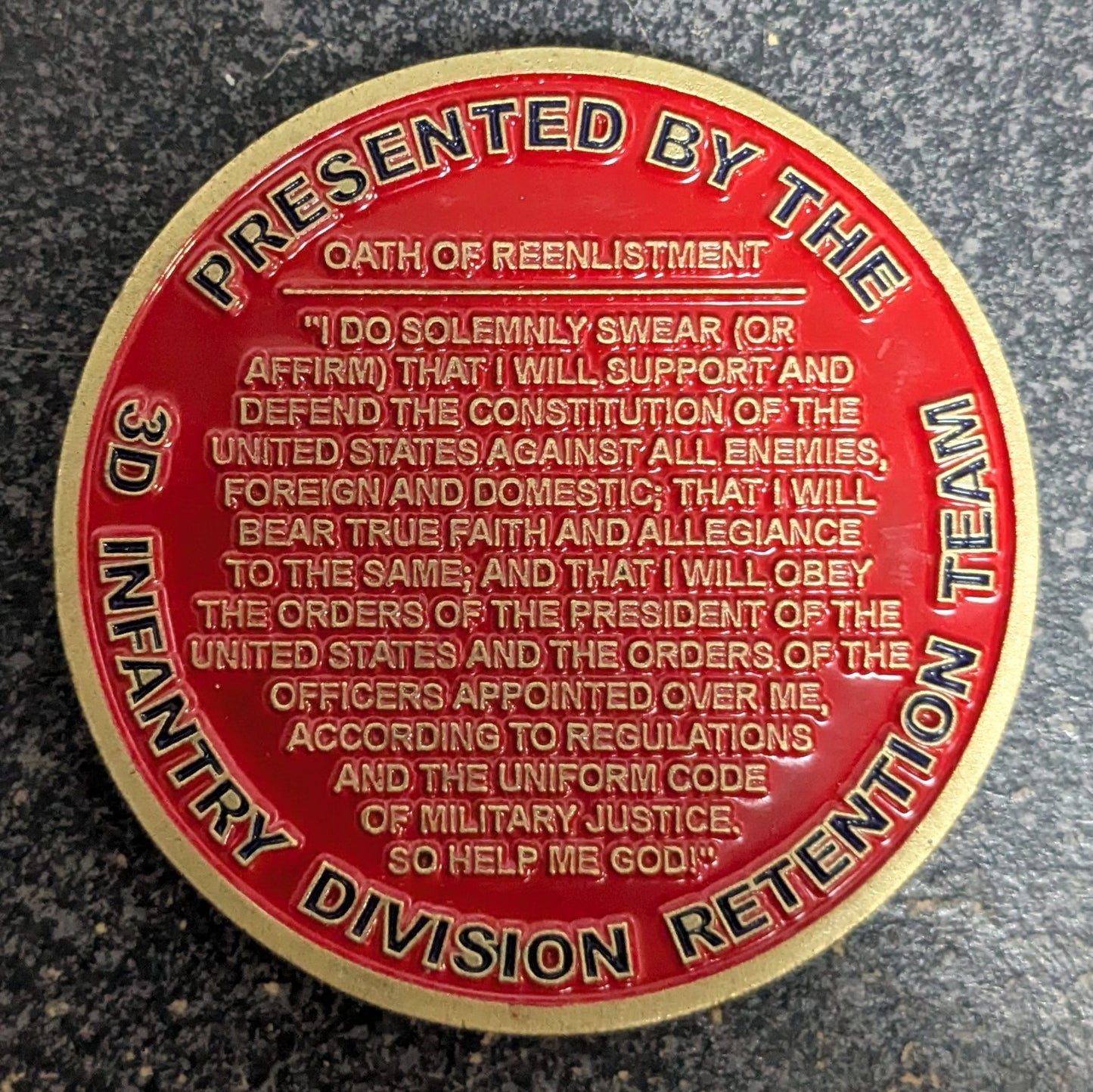 Challenge Coin 3d Infantry Division Fort Stewart GA, Reenlistment (CHCC-25Jul14)