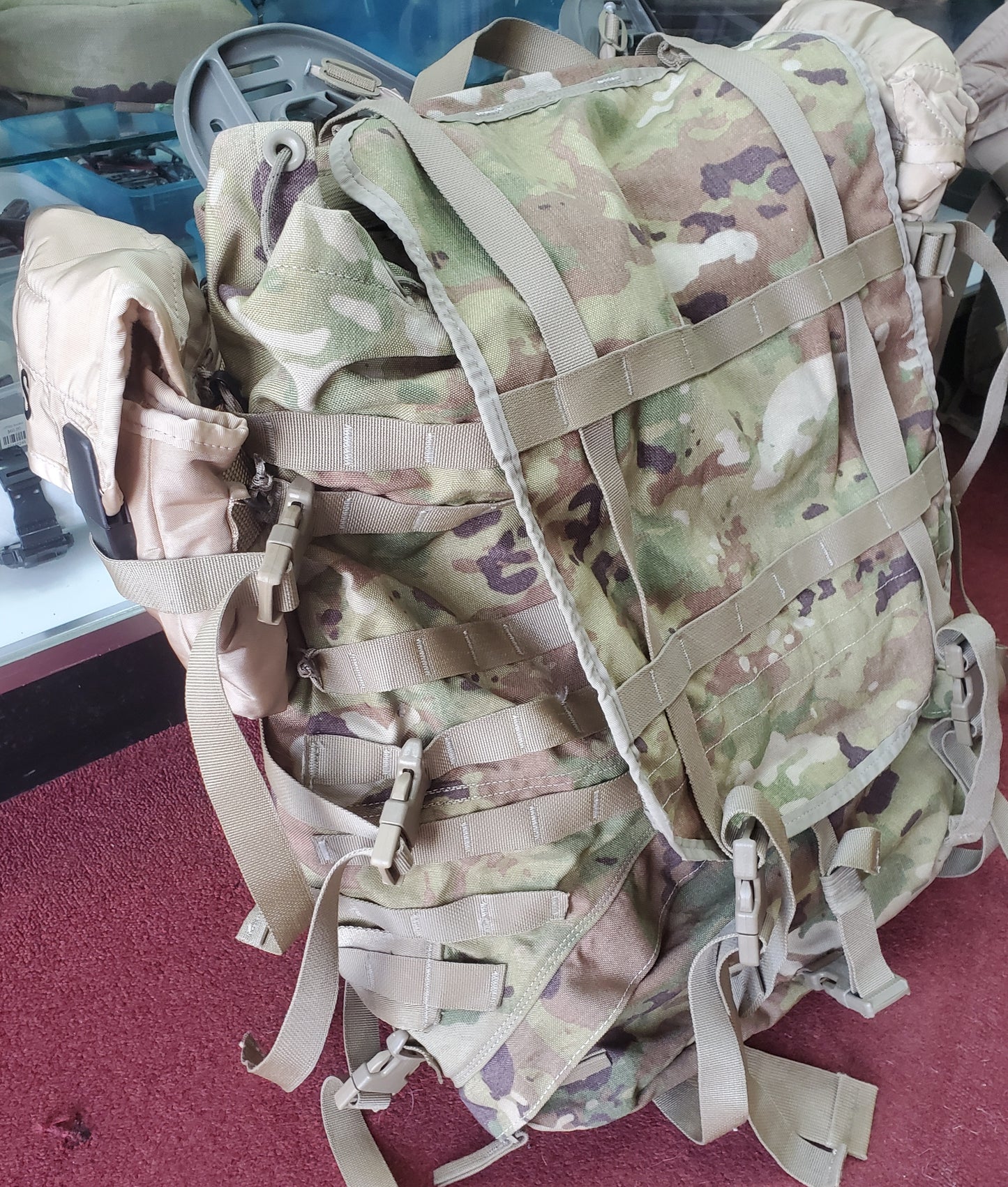 "SFAS Ready" OCP Large Molle II Ruck Modification Configuration w/ 2 x 2Qt Tan Canteen Covers