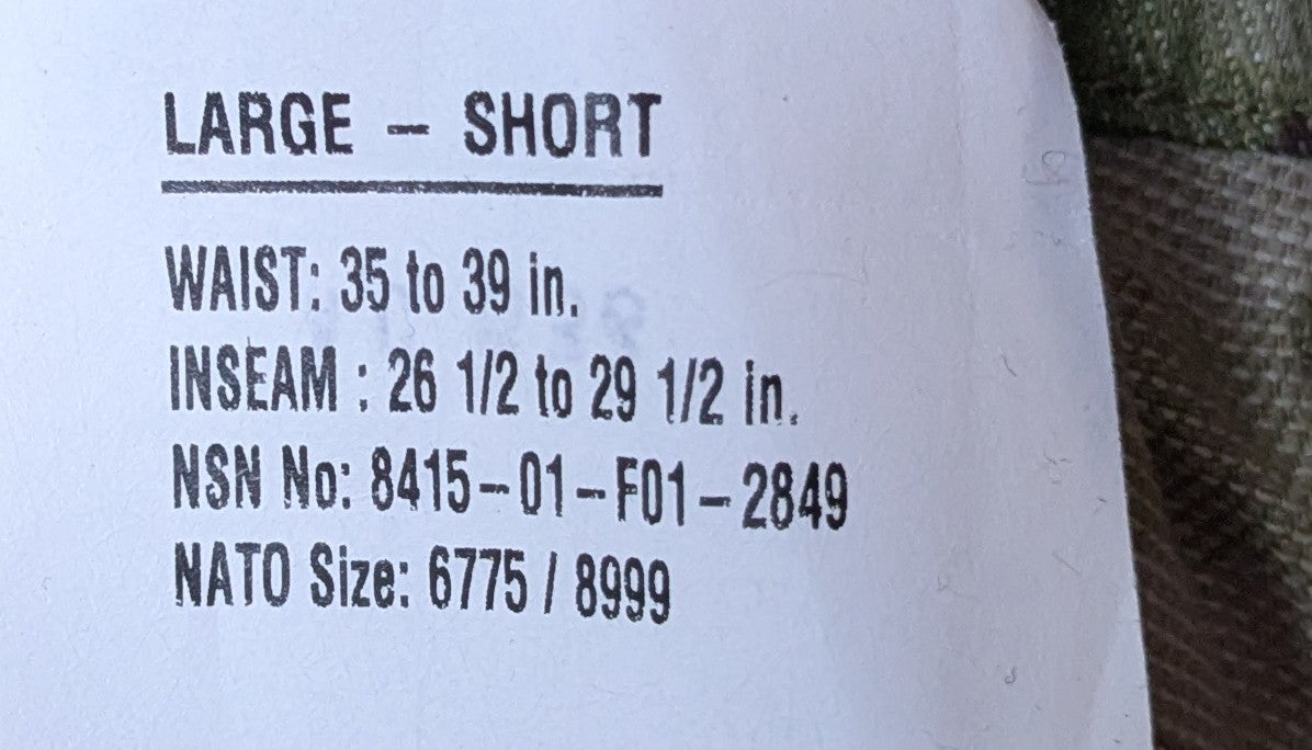 NOS Army Combat Pant Multicam Large Short (26Jan04)