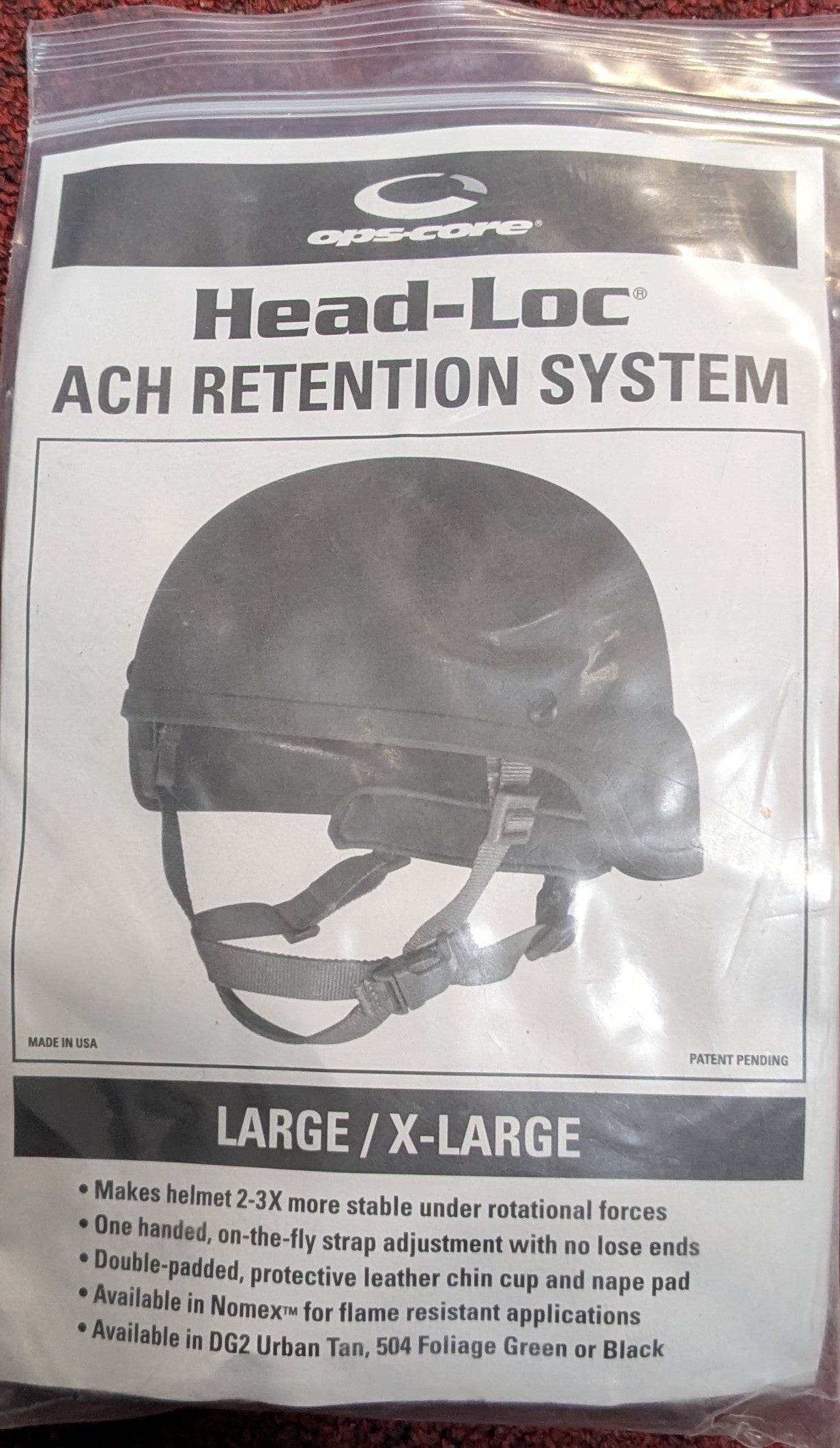 NWT Ops-Core Head-Loc ACH Retention System Large/X-Large Black (DB15-26Jan54)