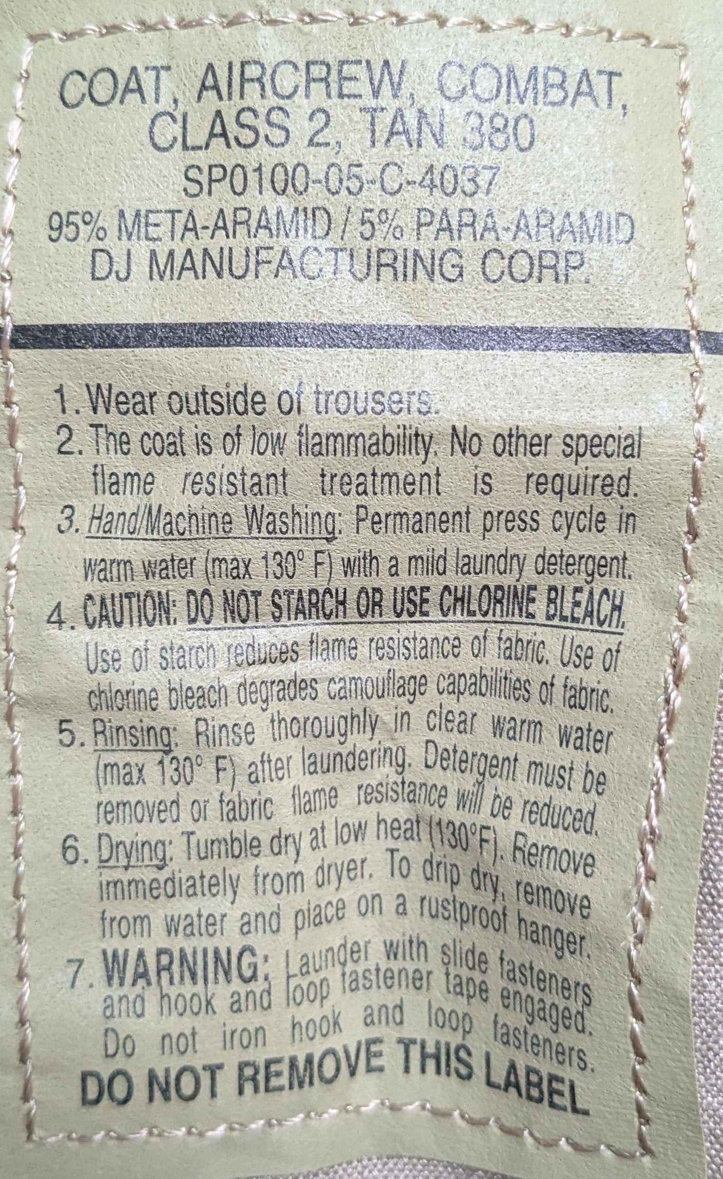 Genuine US Military Combat Aircrew Tan Class 2 Coat Large Long (DB06-25Aug28)