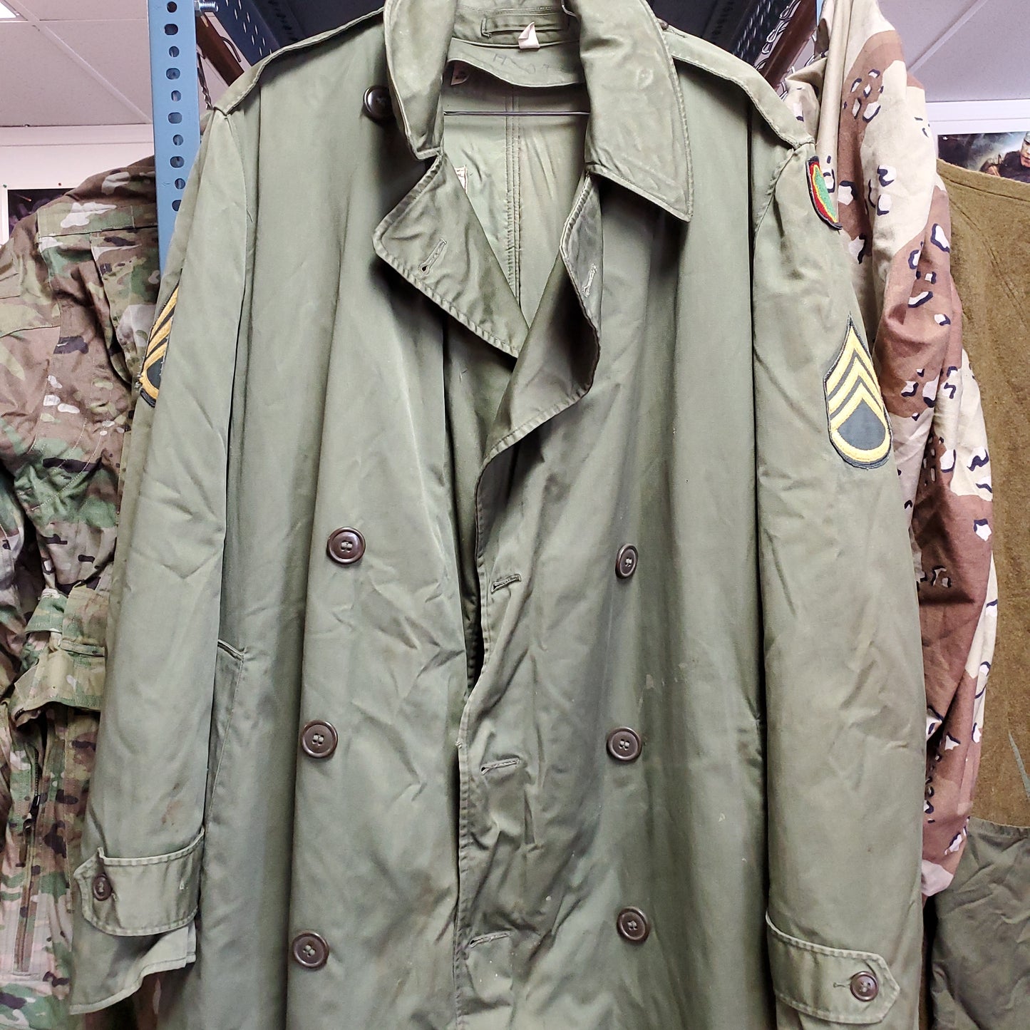 WWII Era 1952 OD Overcoat Field Jacket w/ Liner Medium Long (BB06-j29I)