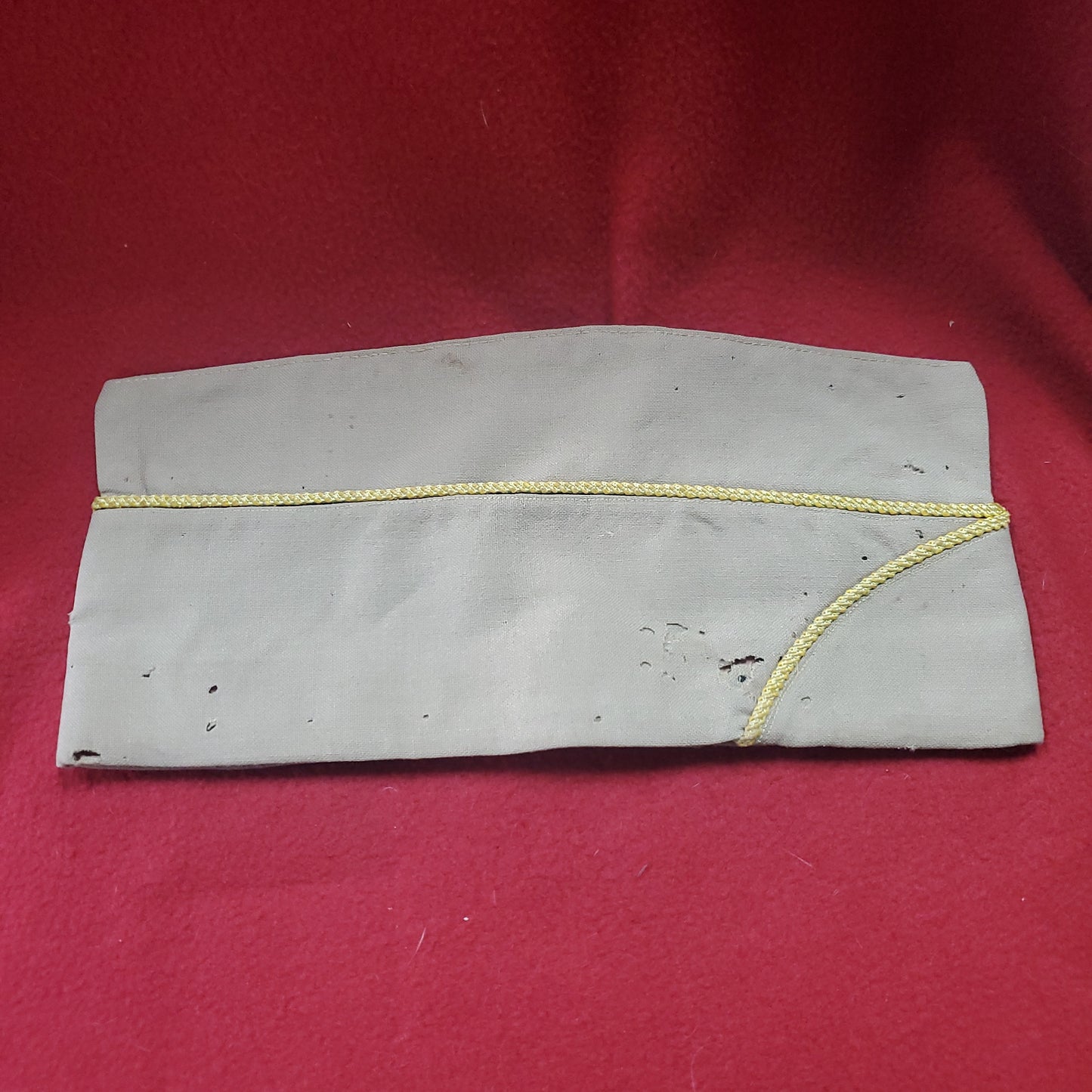 WWII Vintage ? ?/? Men's Army Khaki Gold Garrison Cap (BB04-18a69)