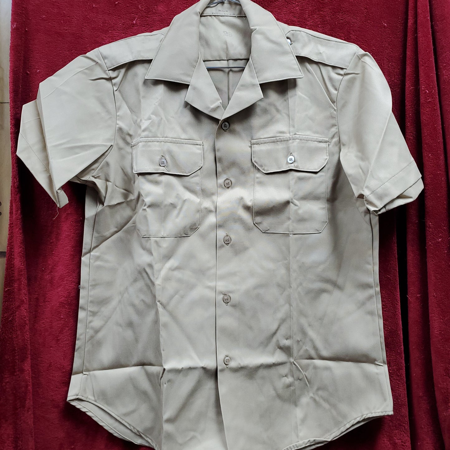 Vintage 1977 Army 28" Khaki Tan Short Sleeve Shirt Top Jacket (BB12-46)
