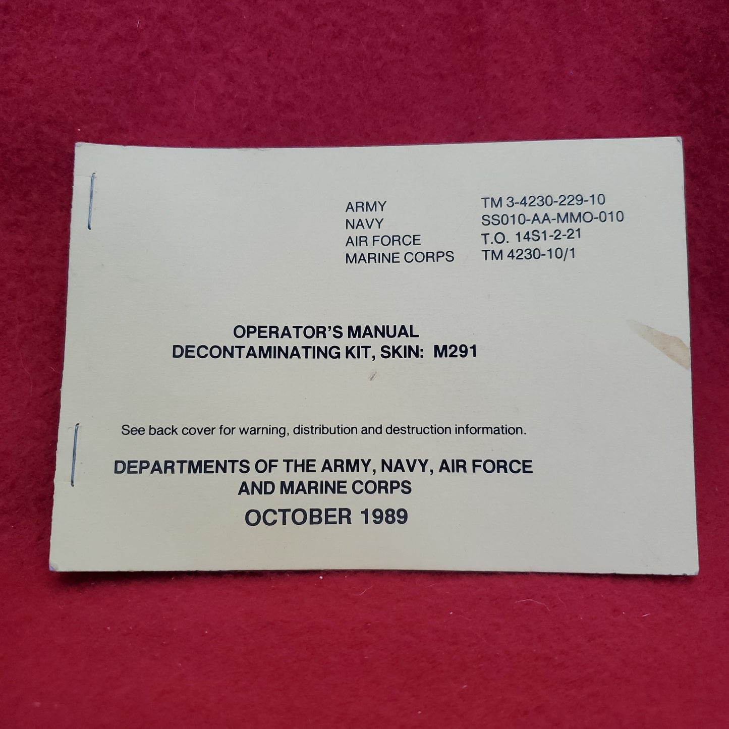 Vintage 1989 October "OPERATOR M291 DECOMM KIT SKIN" TM 3-4230-229-10 (25s)