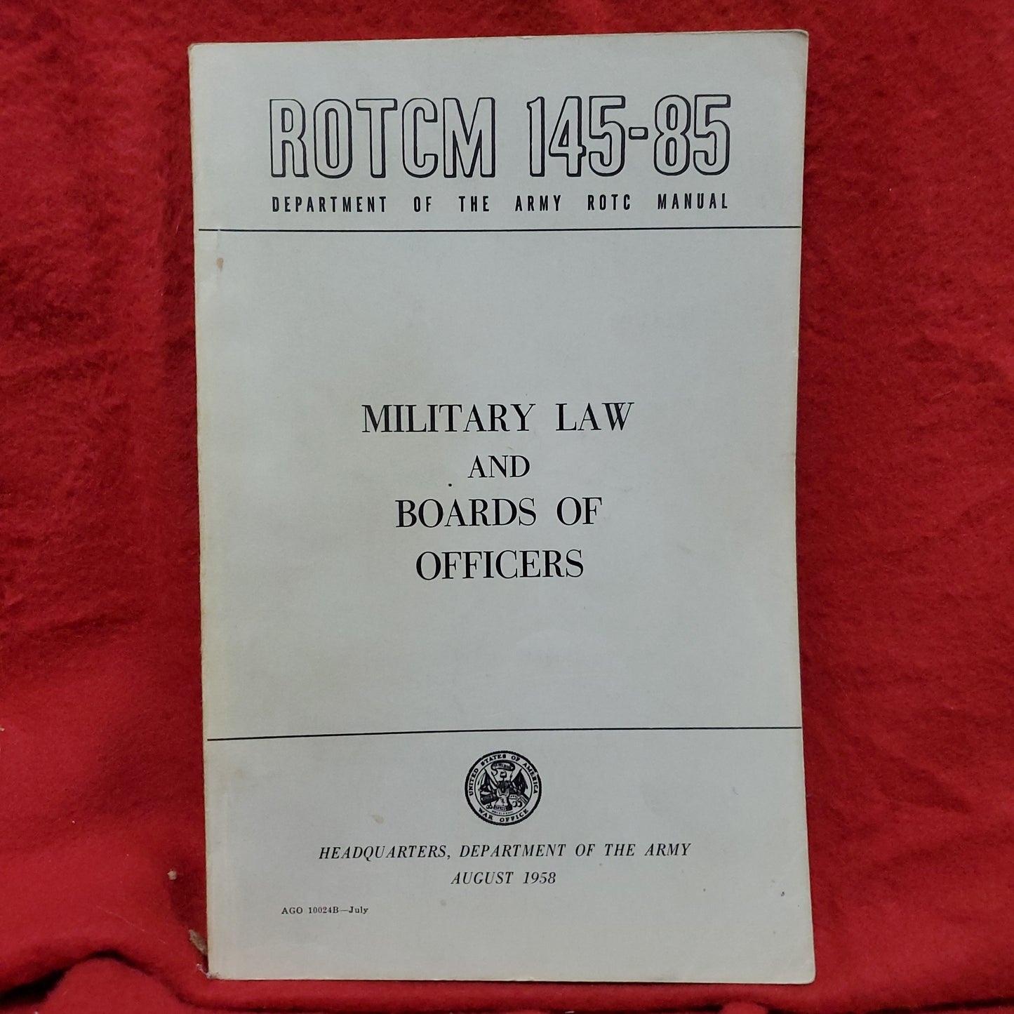 VINTAGE 1958 Aug "MILITARY LAW & BOARD OF OFFICERS" ROTCM 145-85 (wkrp)