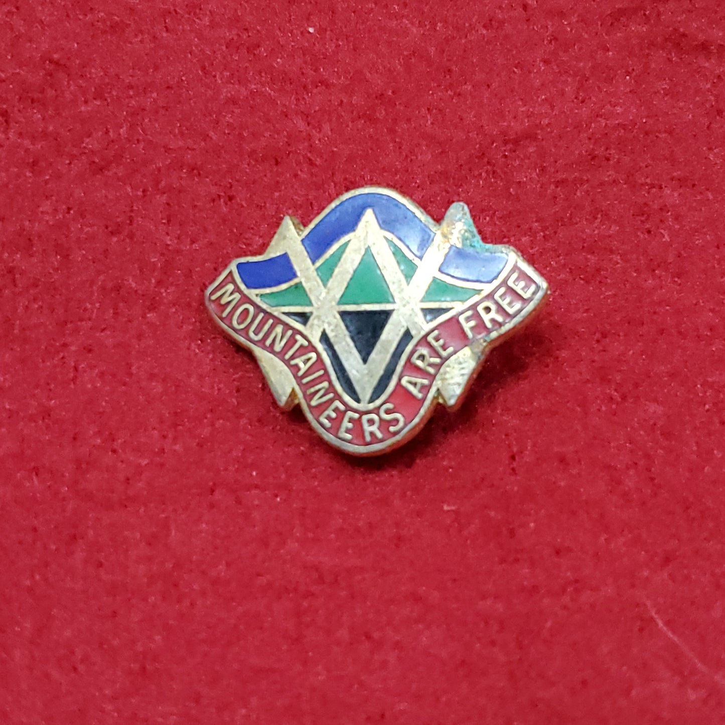 VINTAGE US West Virginia National Guard "MOUNTAINEERS ARE FREE" Pin Crest DUI Unit (01o54)