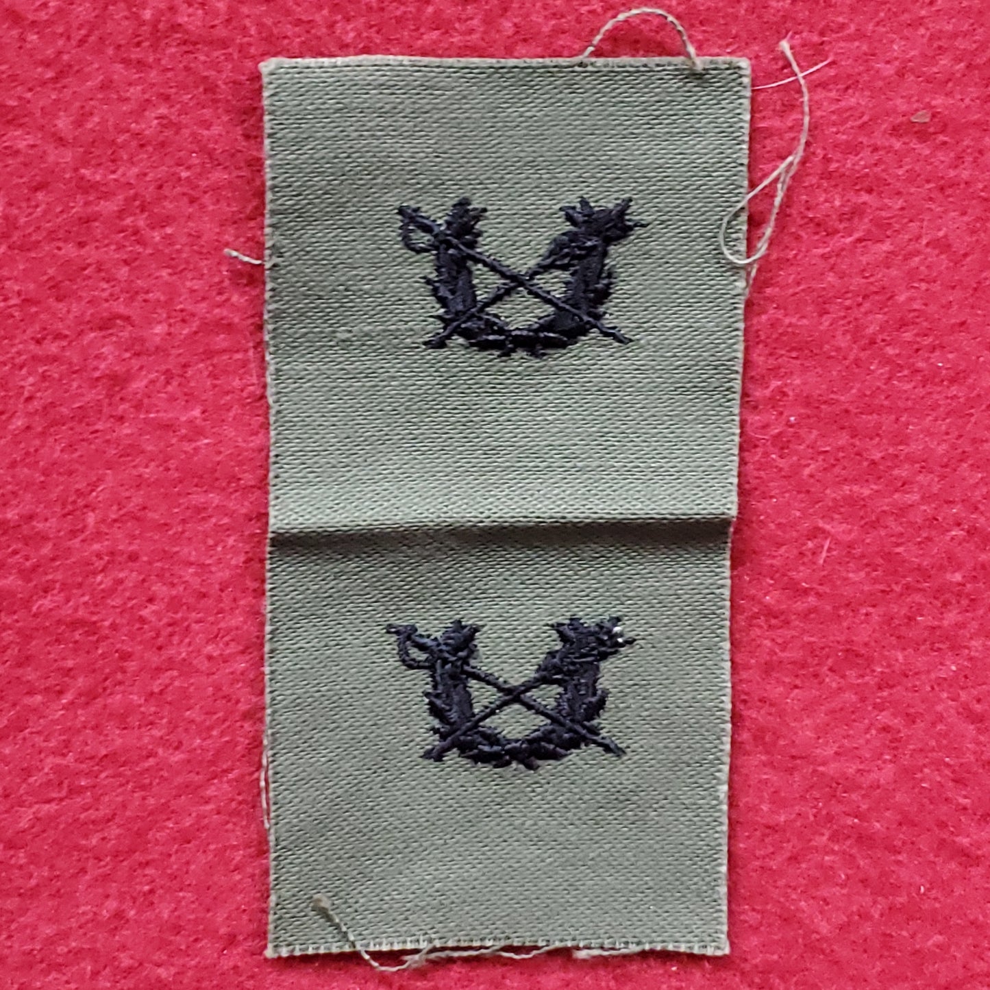 VINTAGE US Army PAIR of JAG JUDGE ADVOCATE GENERAL Patch Sew On OD Olive Drab Black Subdued (05o25)